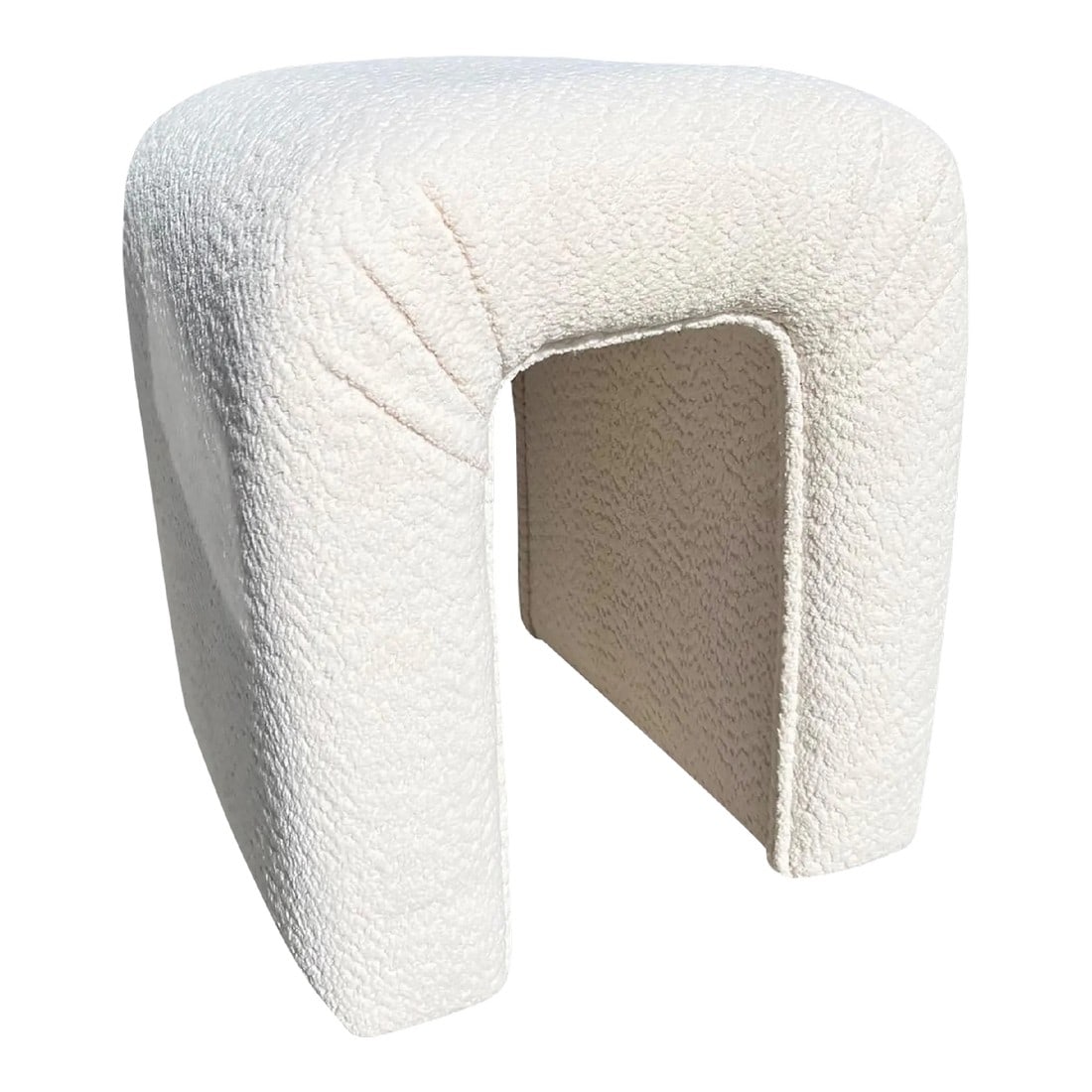 Vintage Vanity Stool or Ottoman, Newly Re-Upholstered in Ivory Chenille (1 of 10)
