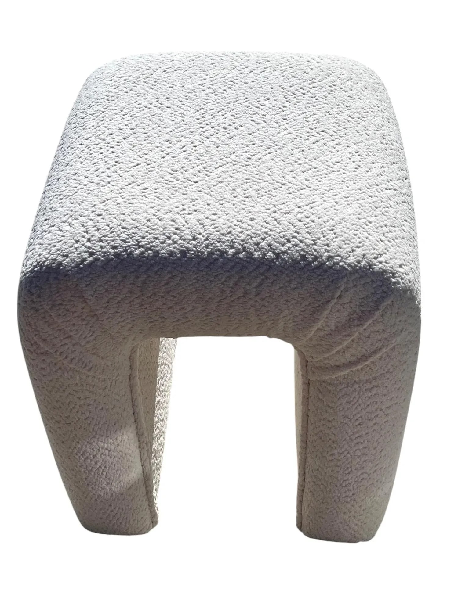 Vintage Vanity Stool or Ottoman, Newly Re-Upholstered in Ivory Chenille - 2