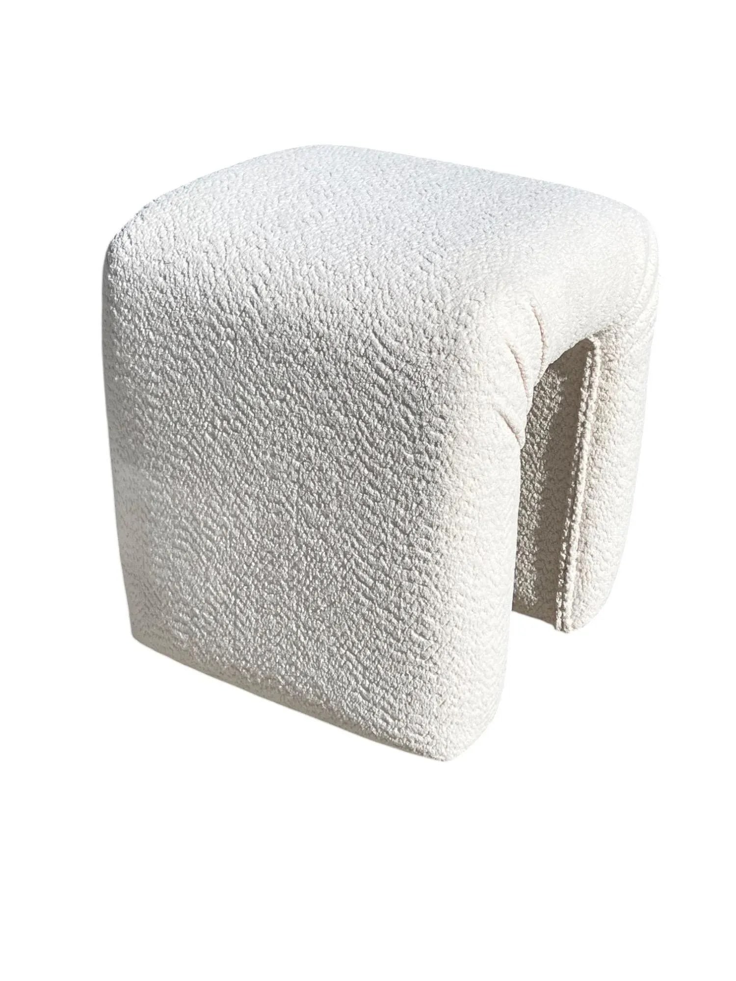 Vintage Vanity Stool or Ottoman, Newly Re-Upholstered in Ivory Chenille - 3