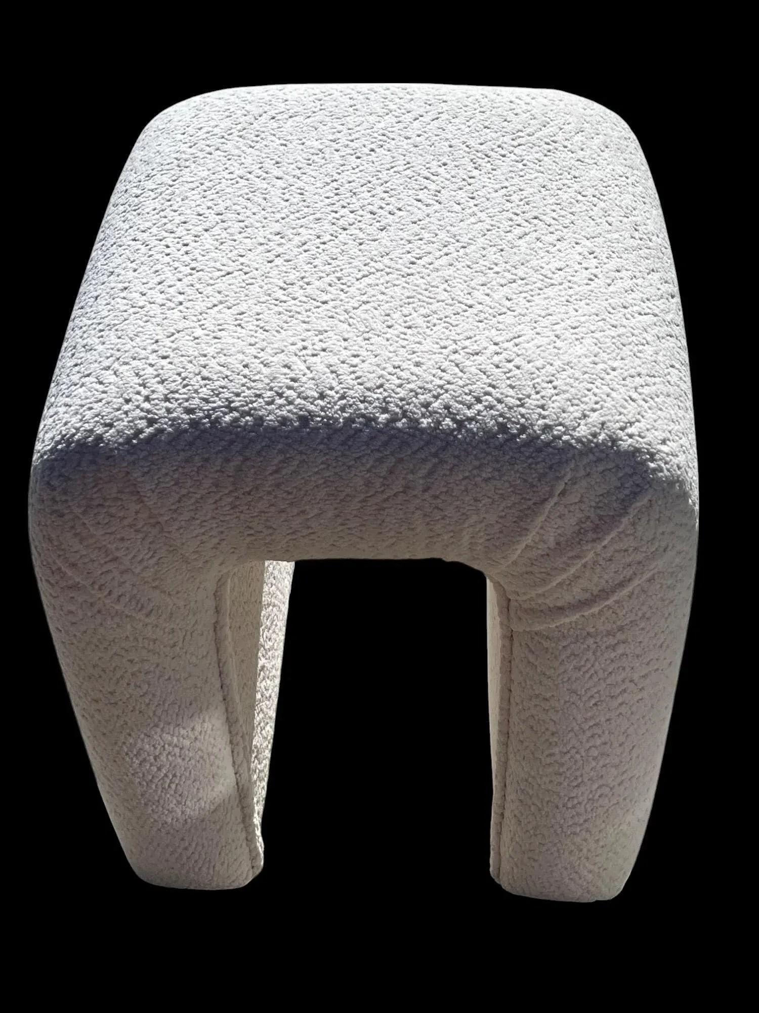 Vintage Vanity Stool or Ottoman, Newly Re-Upholstered in Ivory Chenille - 4