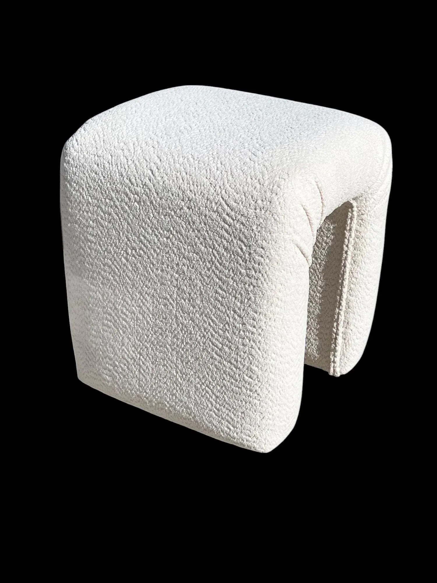 Vintage Vanity Stool or Ottoman, Newly Re-Upholstered in Ivory Chenille - 6