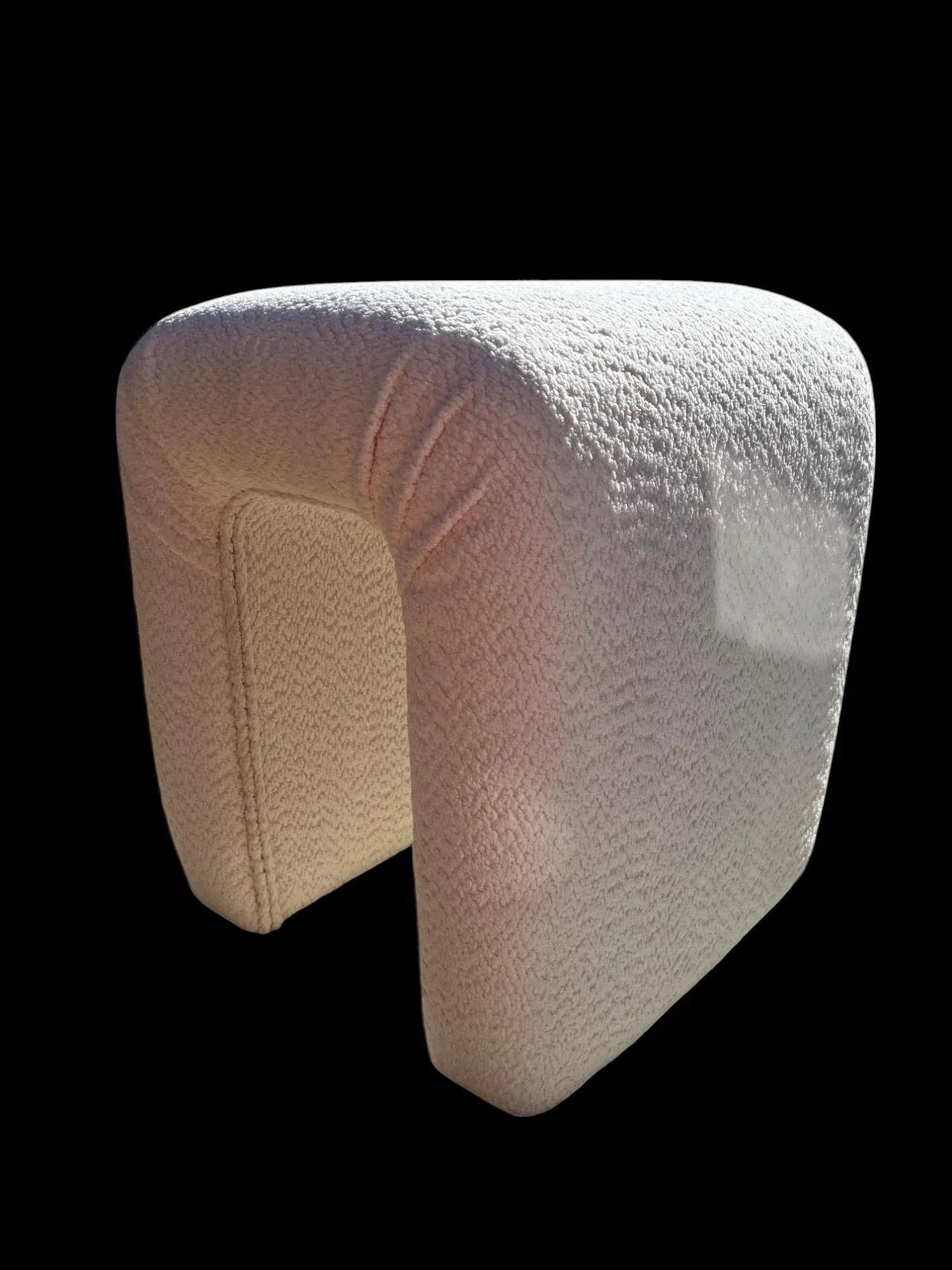 Vintage Vanity Stool or Ottoman, Newly Re-Upholstered in Ivory Chenille - 7