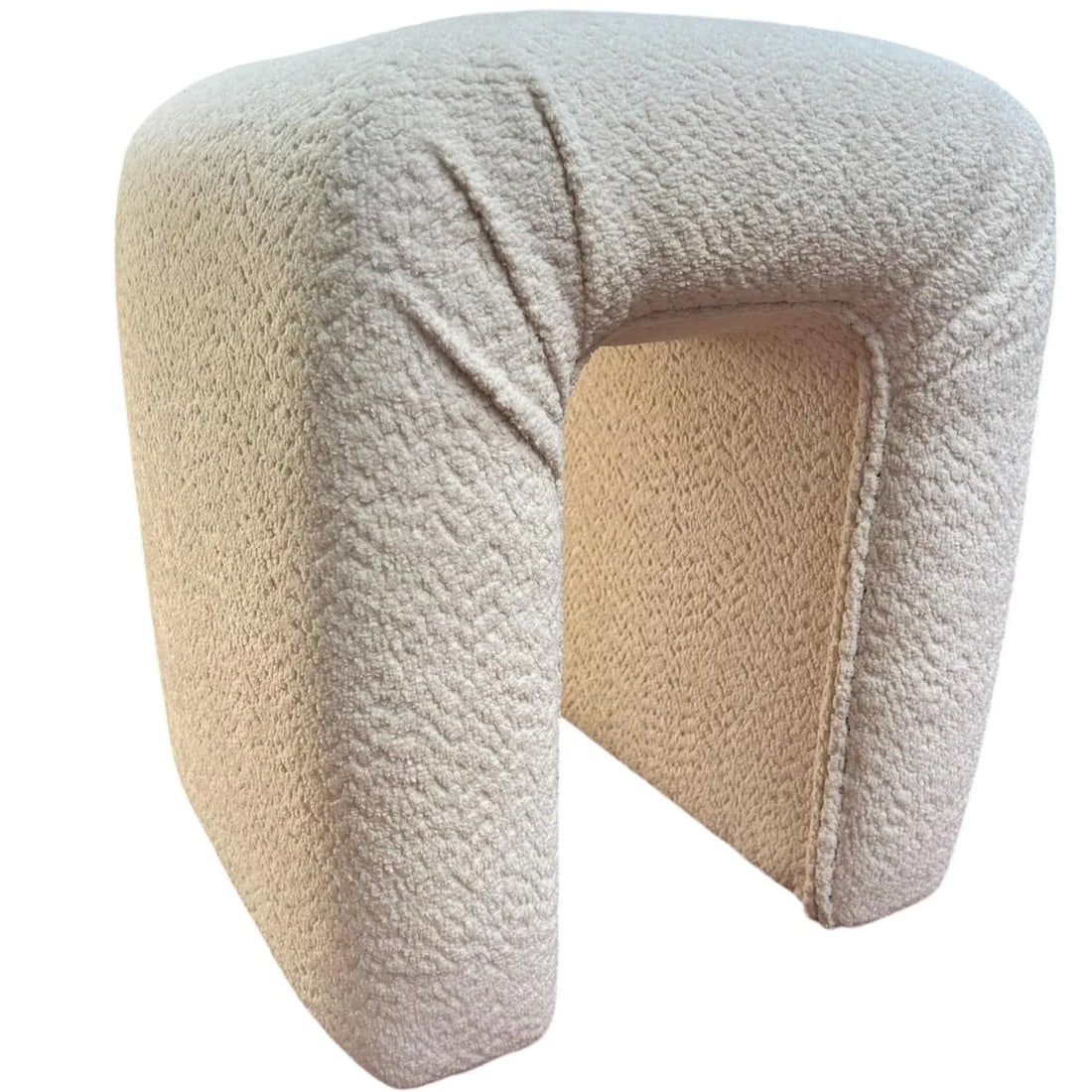 Vintage Vanity Stool or Ottoman, Newly Re-Upholstered in Ivory Chenille - 9