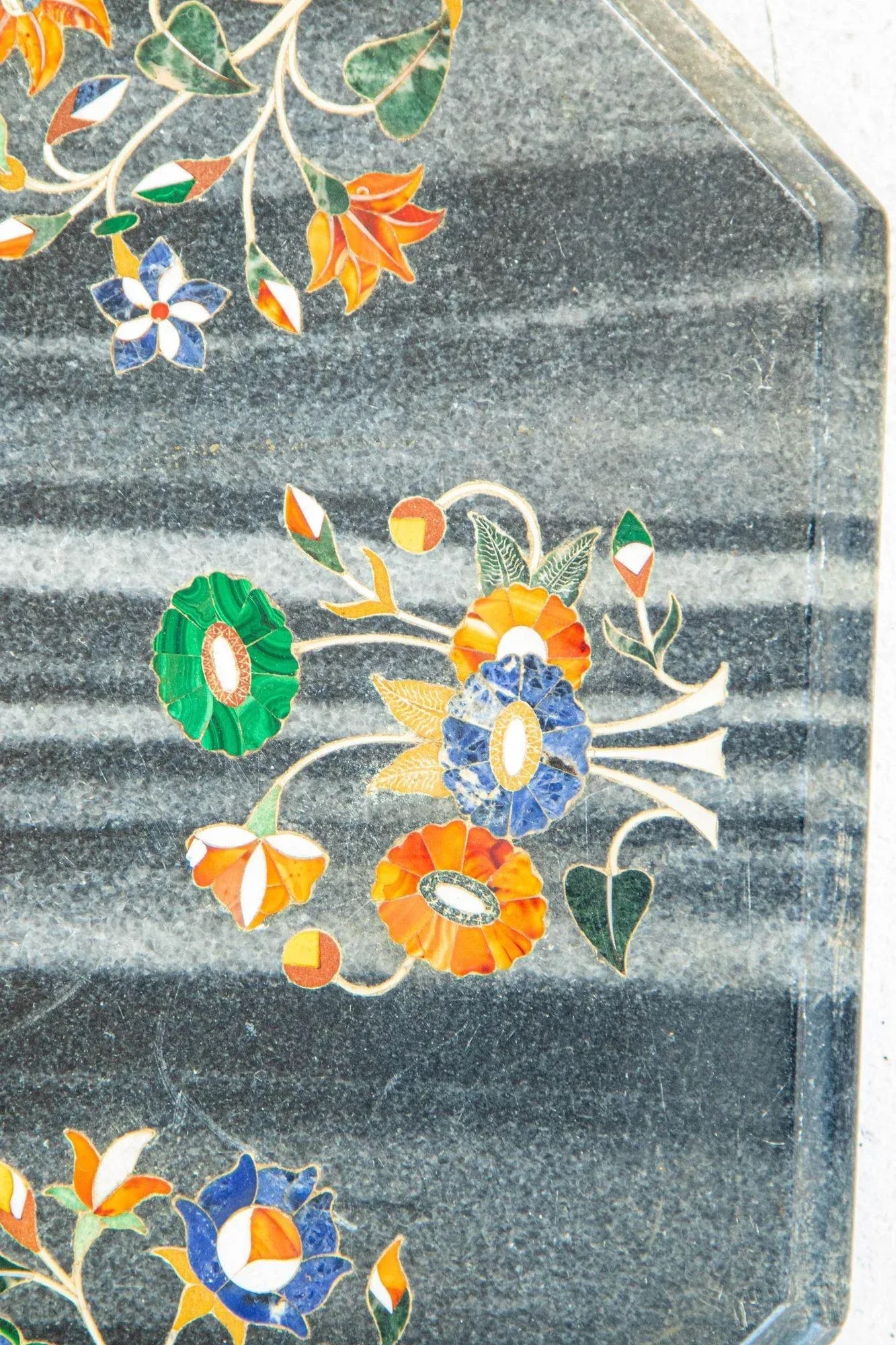 Mughal Rajasthani Black Marble Inlay Pietra Dura Table Top India - 10