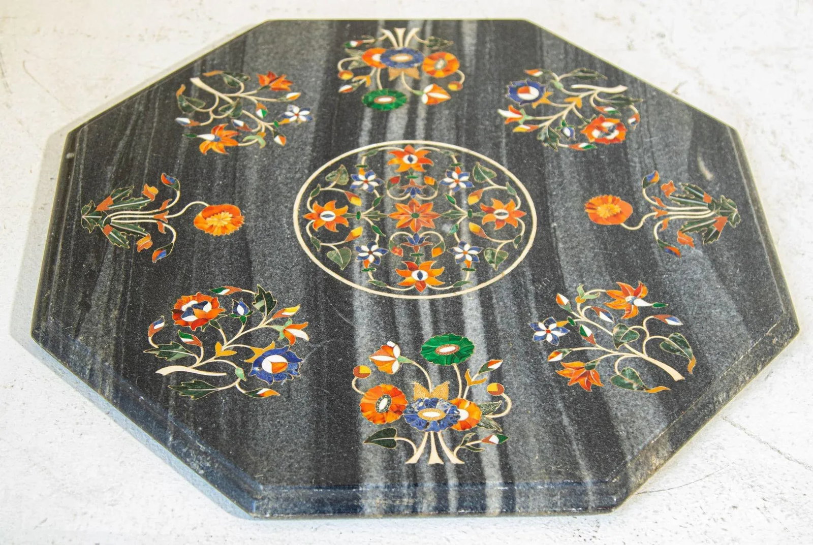 Mughal Rajasthani Black Marble Inlay Pietra Dura Table Top India - 2