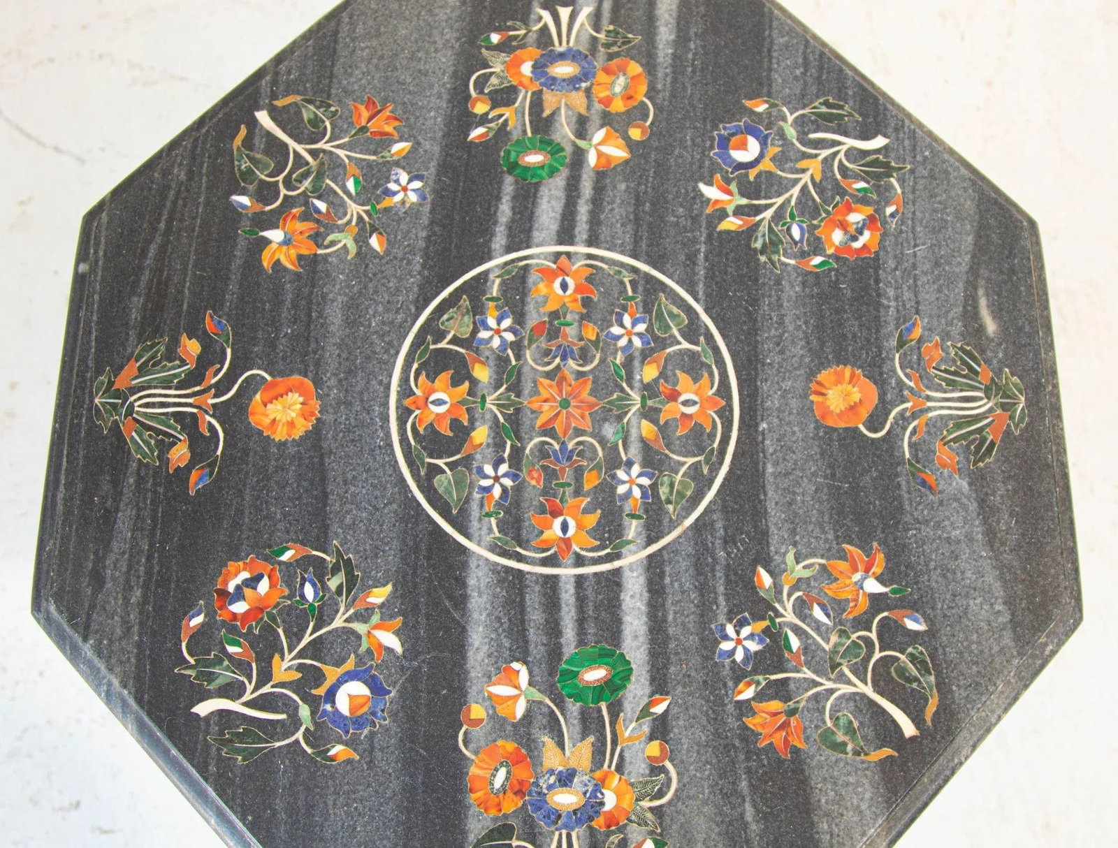 Mughal Rajasthani Black Marble Inlay Pietra Dura Table Top India - 4