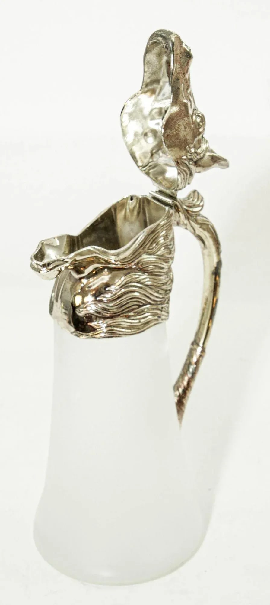 Equestrian Silver Plate Nickel Horse Head and Frosted Glass Decanter Pitcher - 12