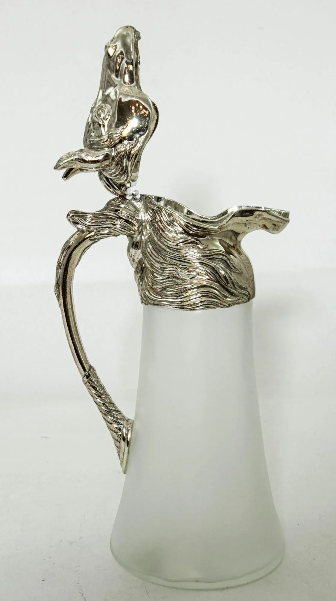 Equestrian Silver Plate Nickel Horse Head and Frosted Glass Decanter Pitcher - 4