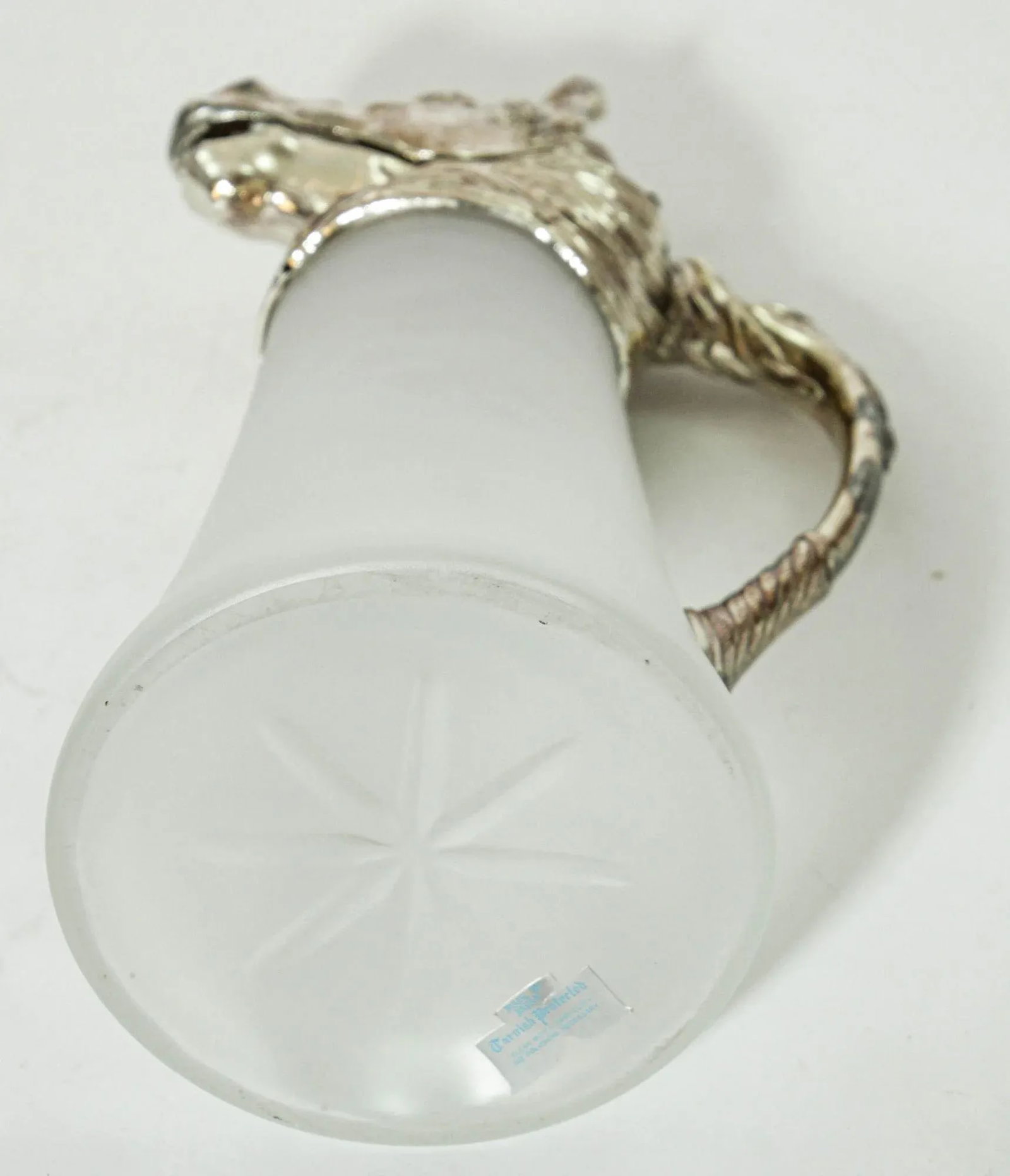 Equestrian Silver Plate Nickel Horse Head and Frosted Glass Decanter Pitcher - 8