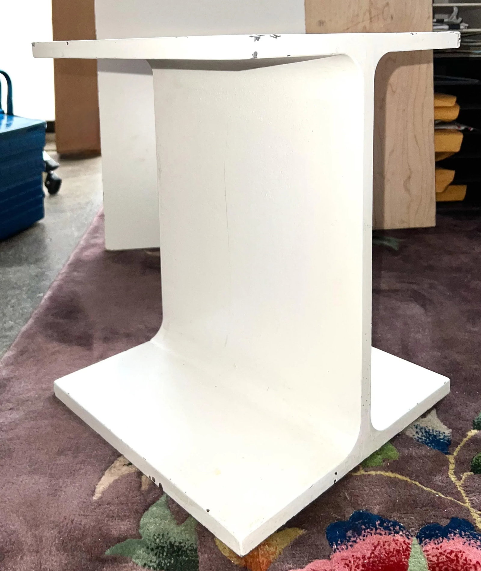 Ward Bennett Modern White 3078 I-Beam Table and Stool for Brickell, C. 1969, Usa - 3