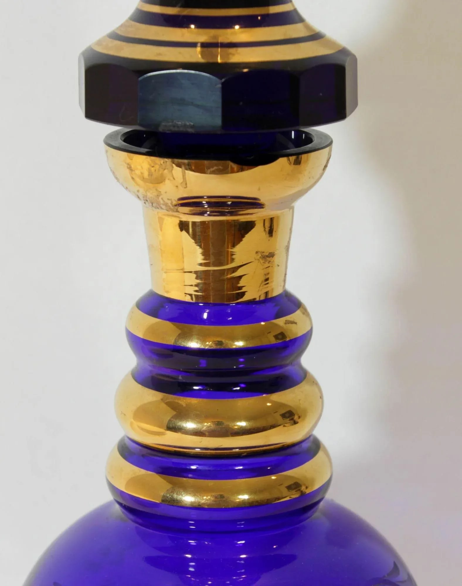 Large Bohemia Enameled Gilt Royal Blue Art Glass Decanter - 3