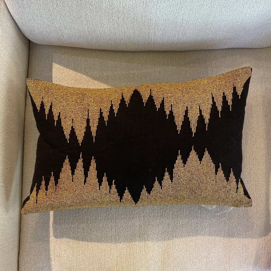 Gold and Black Beaded Linen Throw Pillow - 3