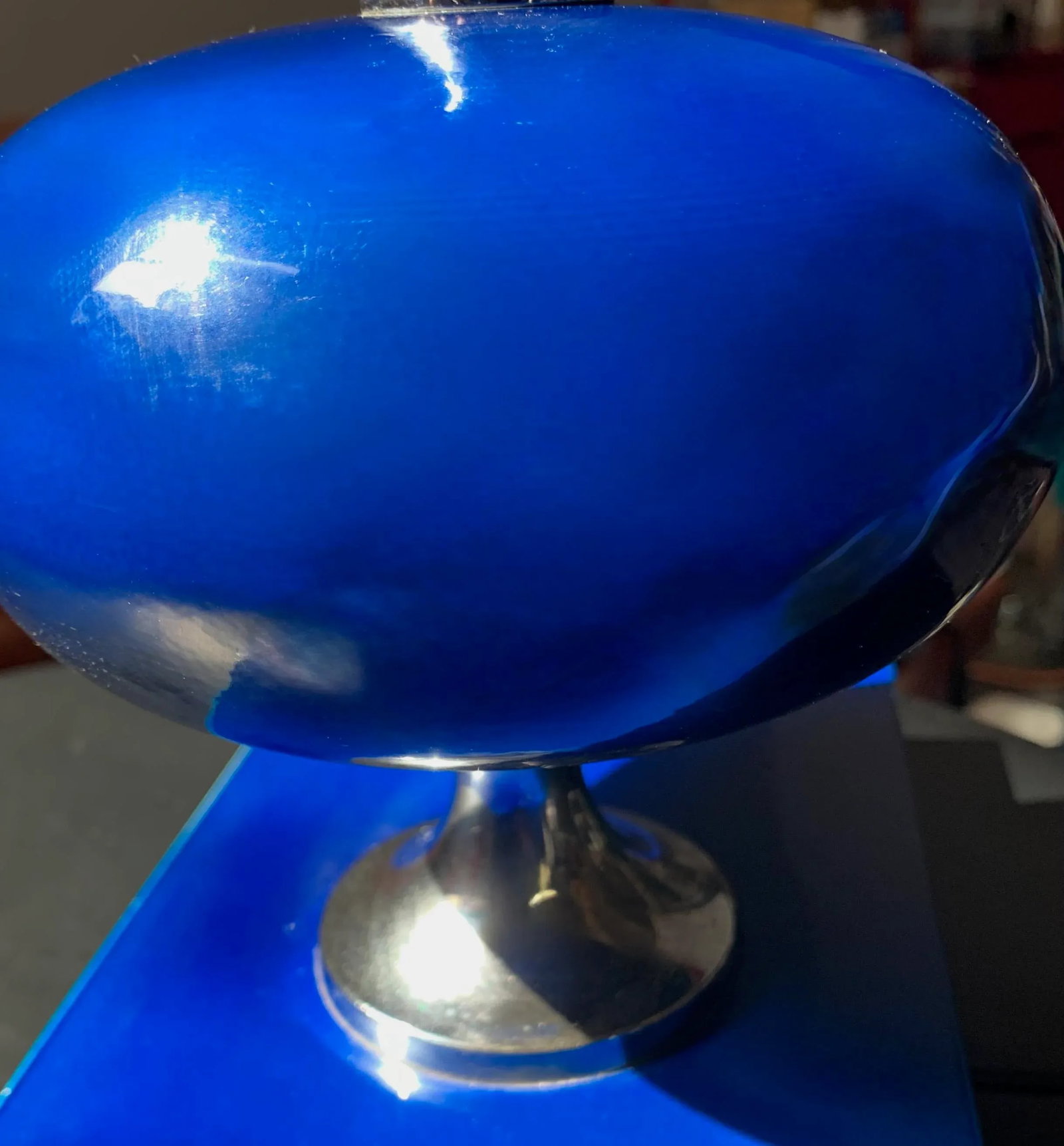 Mid-Century French Modern Blue Enameled Brass Geometric Lamp, Maison Barbier Attributed - 4