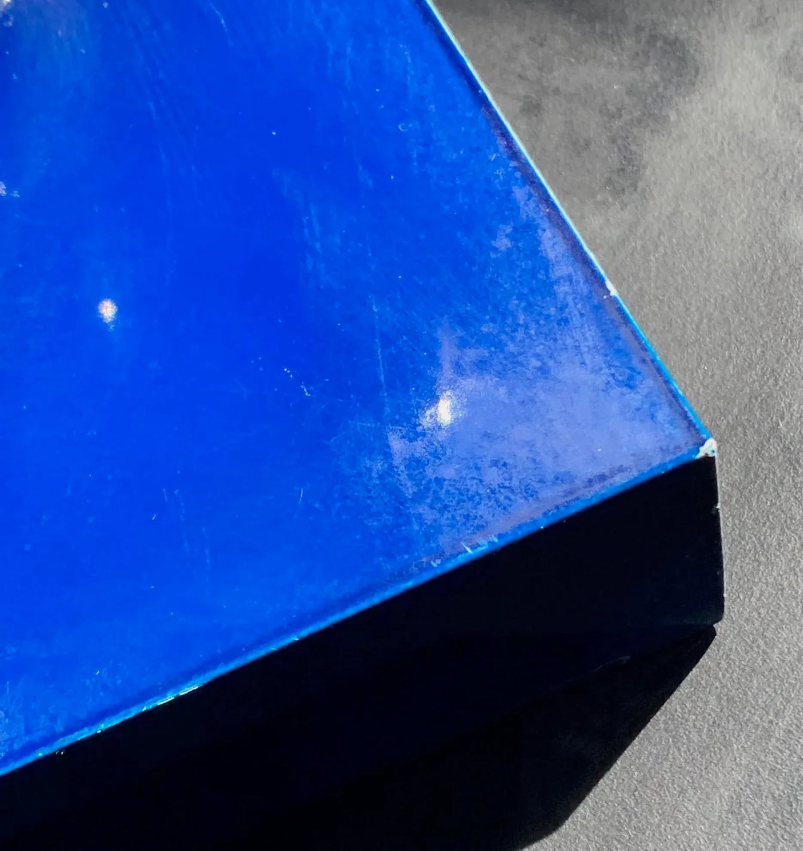 Mid-Century French Modern Blue Enameled Brass Geometric Lamp, Maison Barbier Attributed - 8