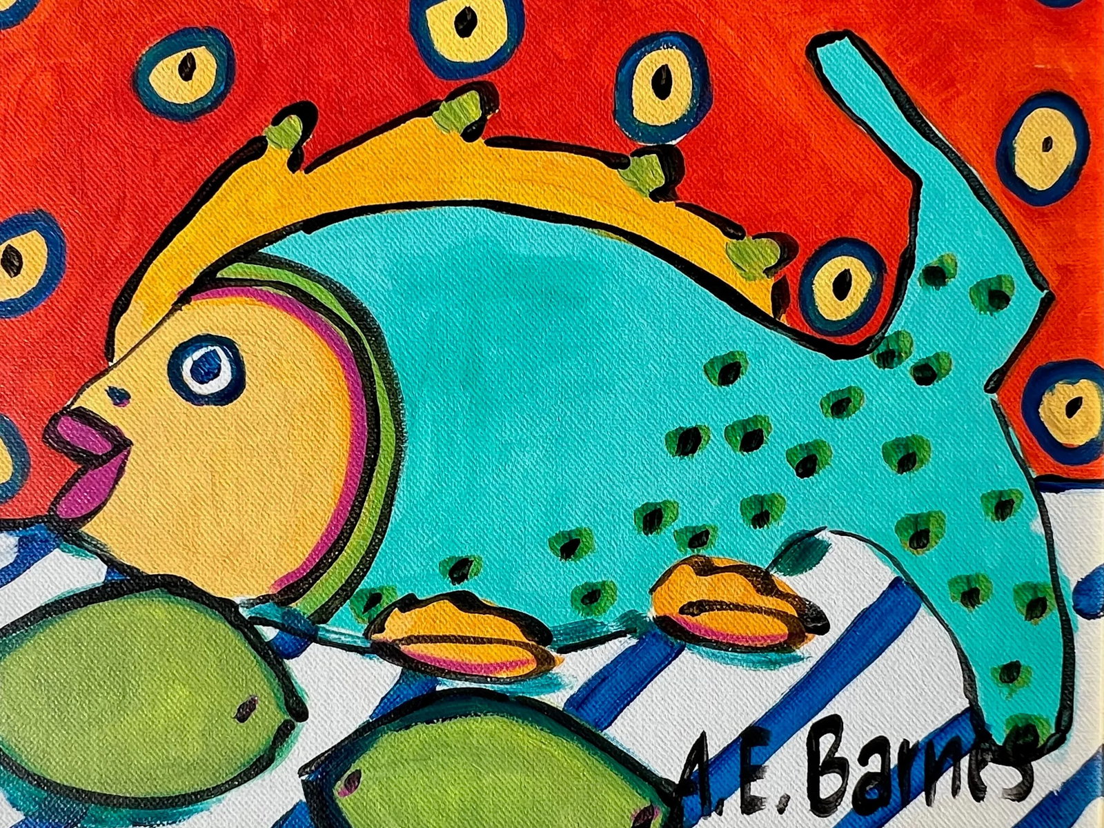 Original Still Life Painting by A. E. Barnes, Fish & Limes, Signed - 4