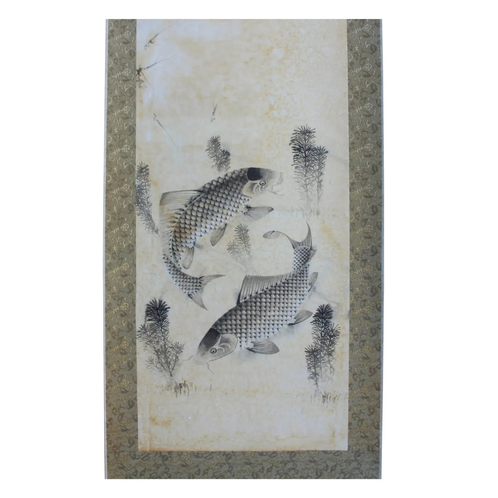 Chinese Calligraphy Ink Fishes Drawing Scroll Paintings Wall Art - Set of 4 - 2