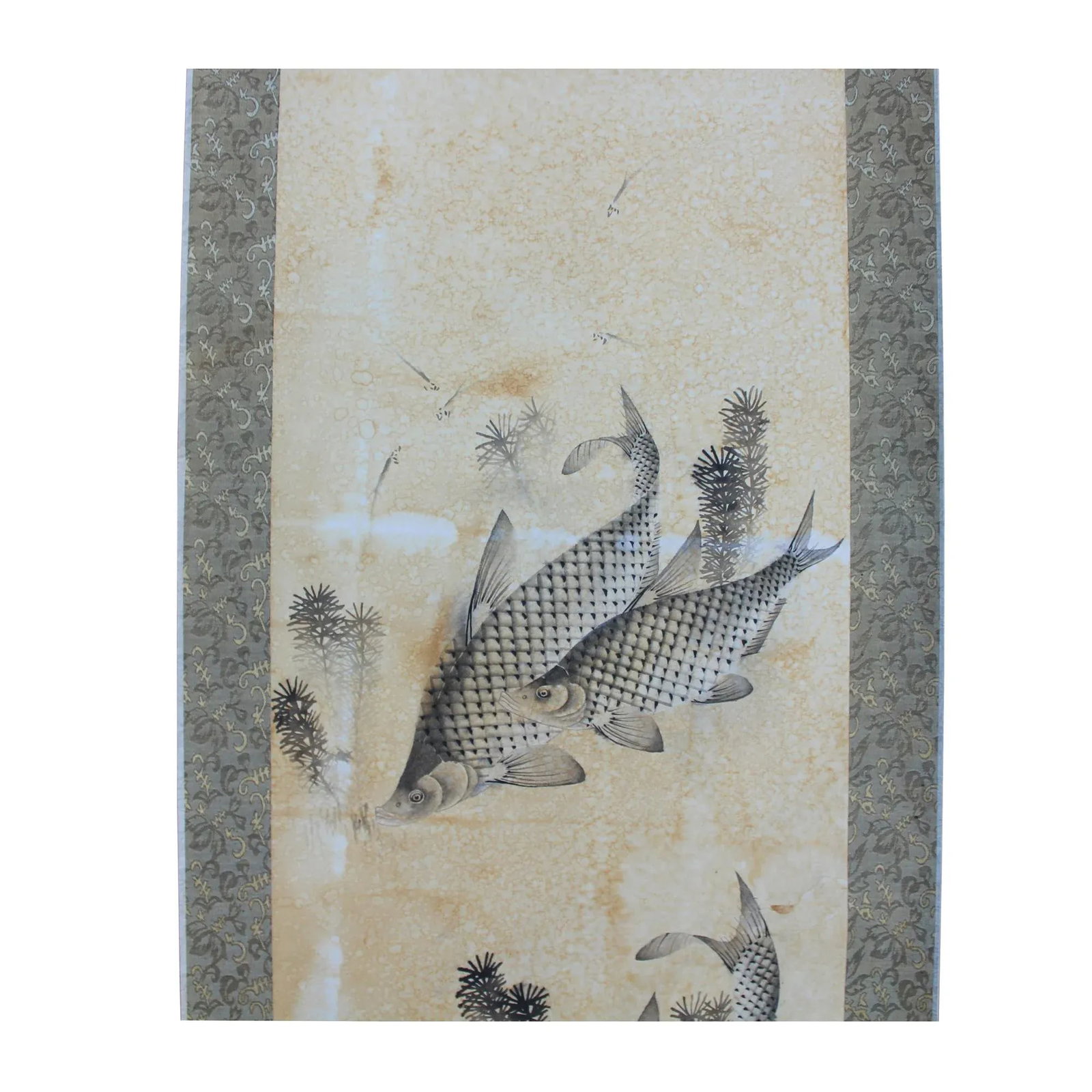 Chinese Calligraphy Ink Fishes Drawing Scroll Paintings Wall Art - Set of 4 - 4