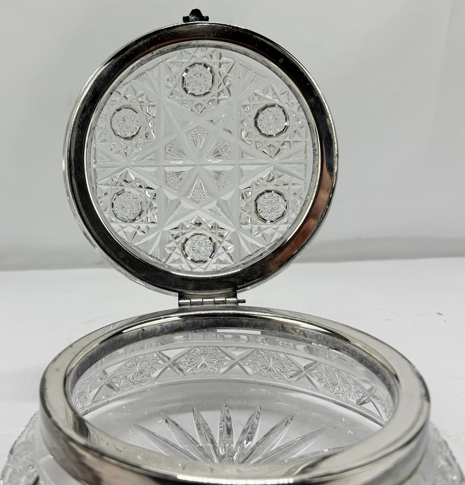 Antique Large Cut Crystal & Silverplate Hinged Vanity or Dresser Box - 2