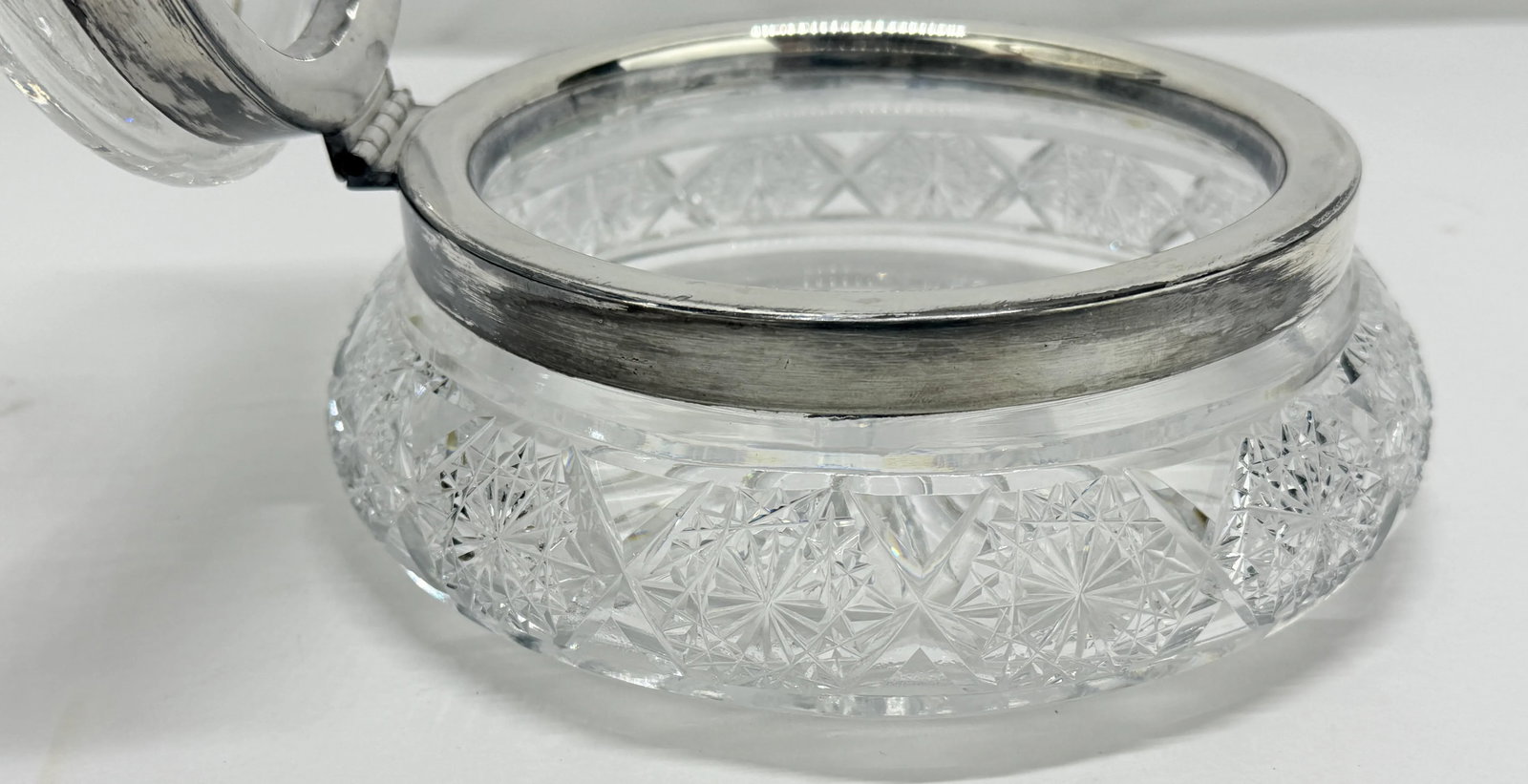 Antique Large Cut Crystal & Silverplate Hinged Vanity or Dresser Box - 3
