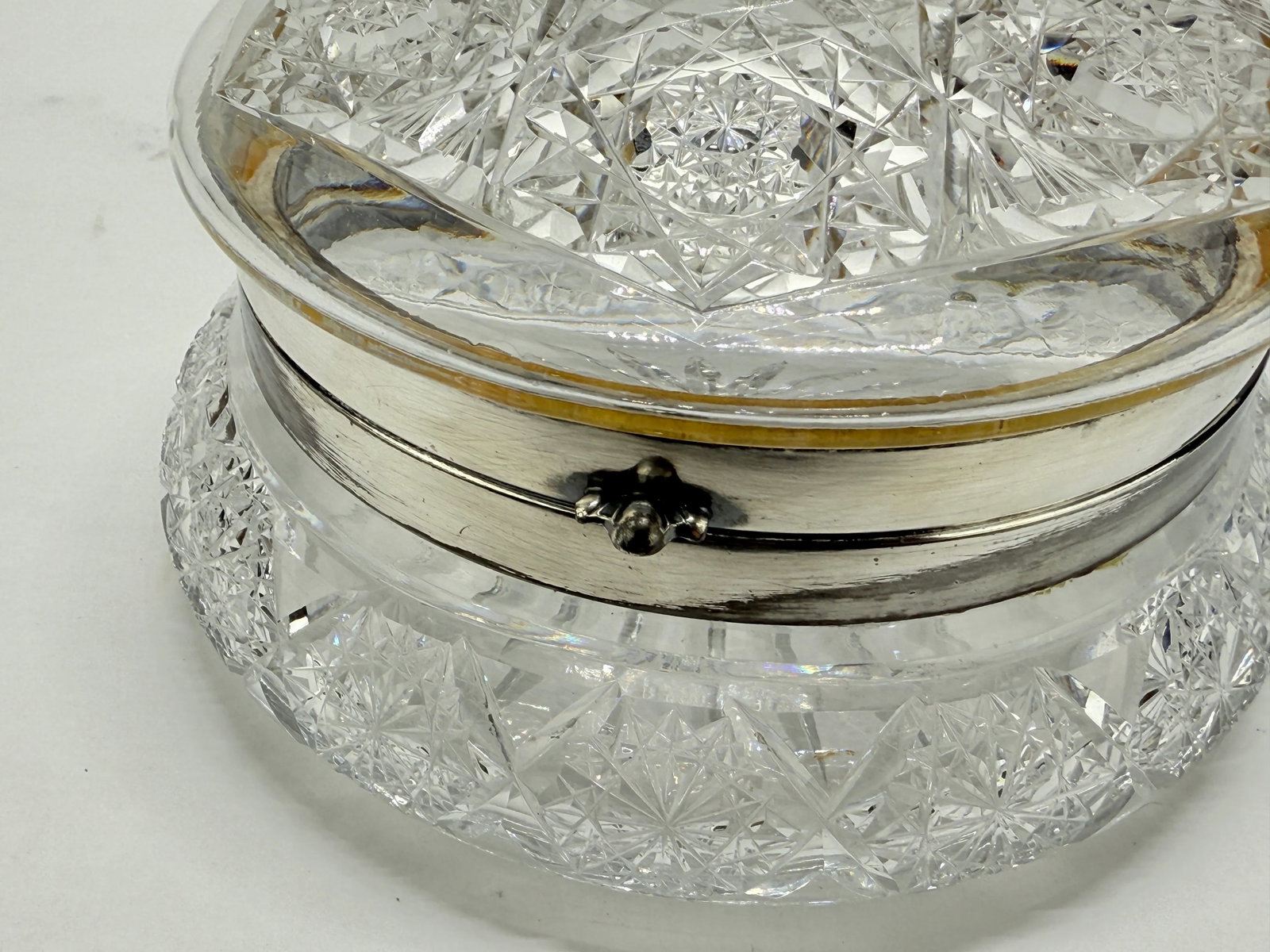 Antique Large Cut Crystal & Silverplate Hinged Vanity or Dresser Box - 4