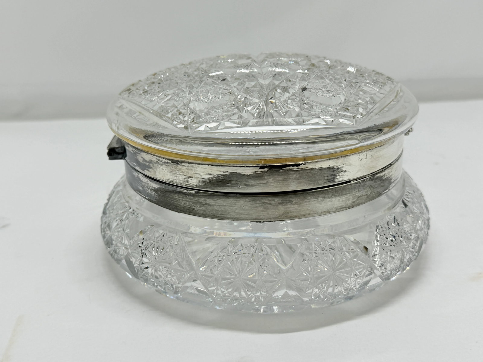 Antique Large Cut Crystal & Silverplate Hinged Vanity or Dresser Box - 5