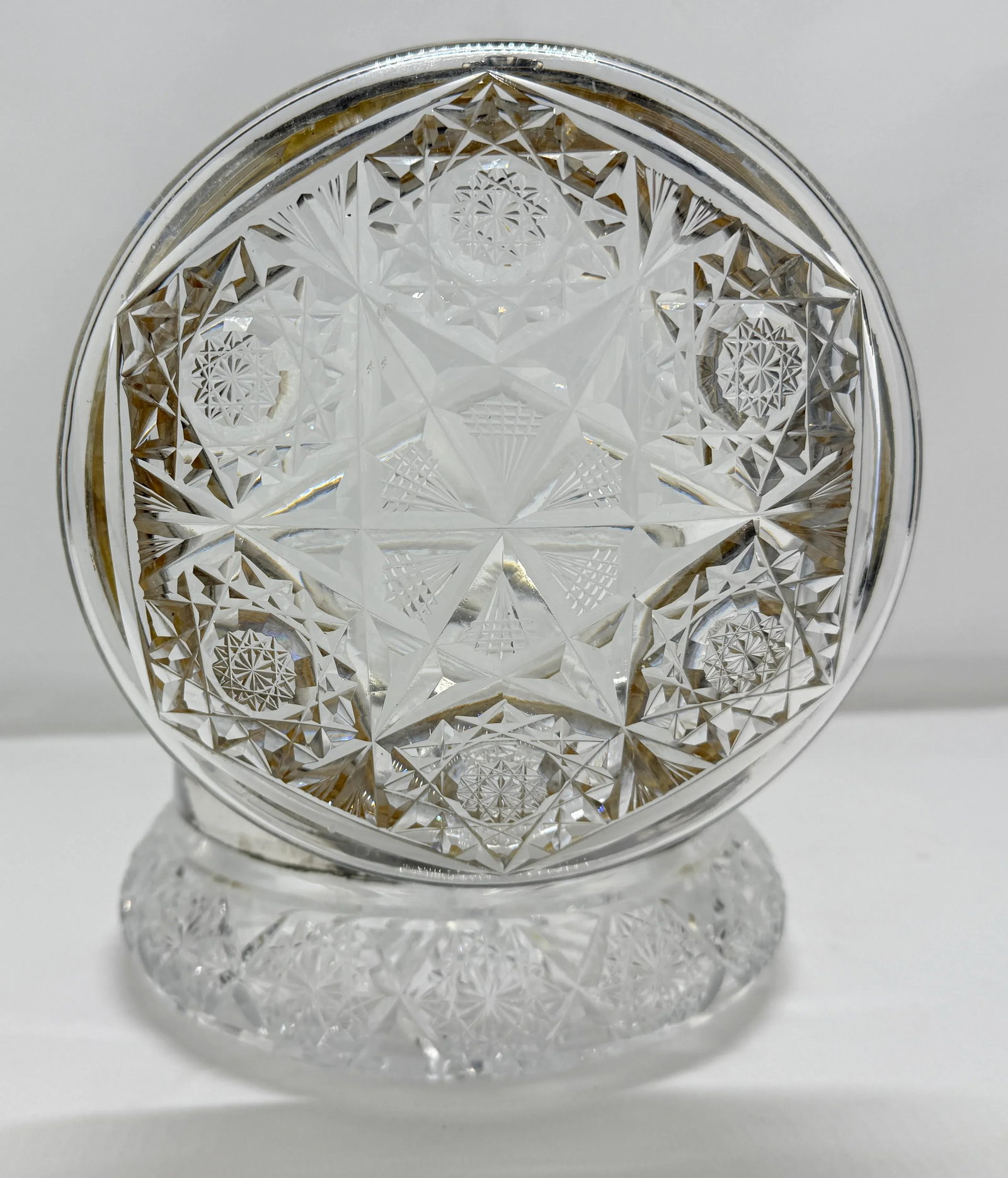 Antique Large Cut Crystal & Silverplate Hinged Vanity or Dresser Box - 8