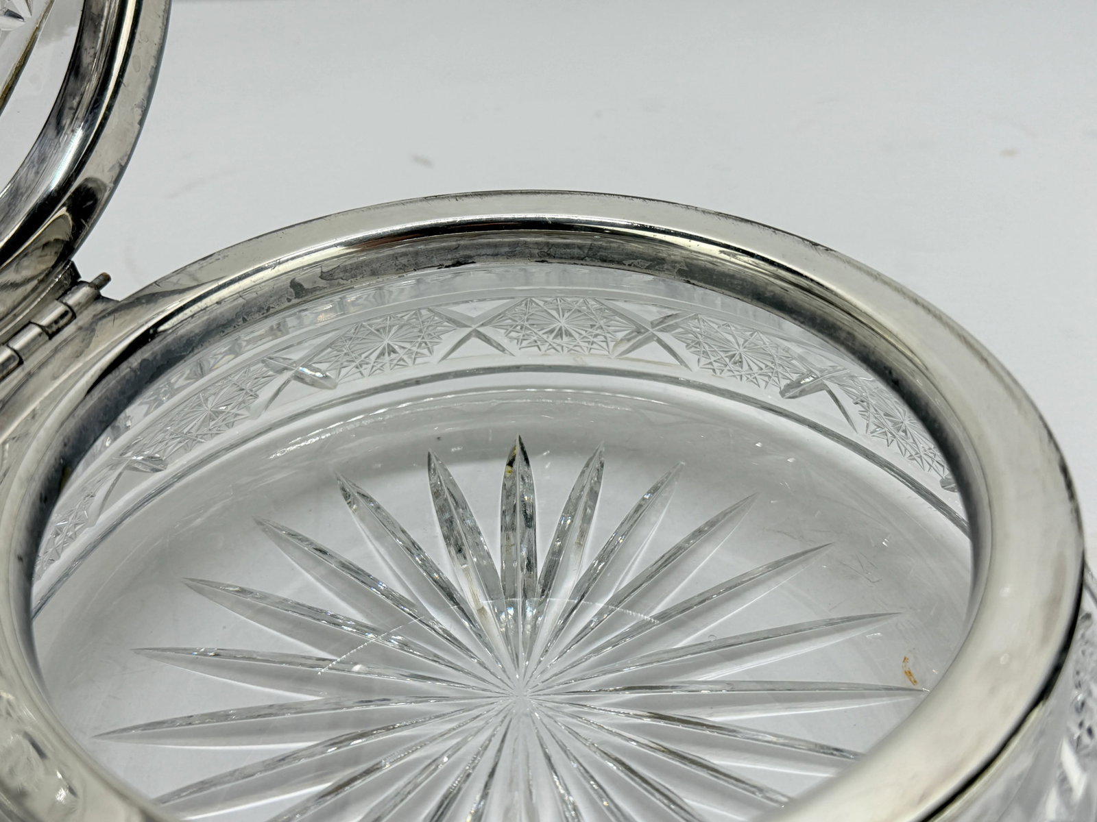 Antique Large Cut Crystal & Silverplate Hinged Vanity or Dresser Box - 9