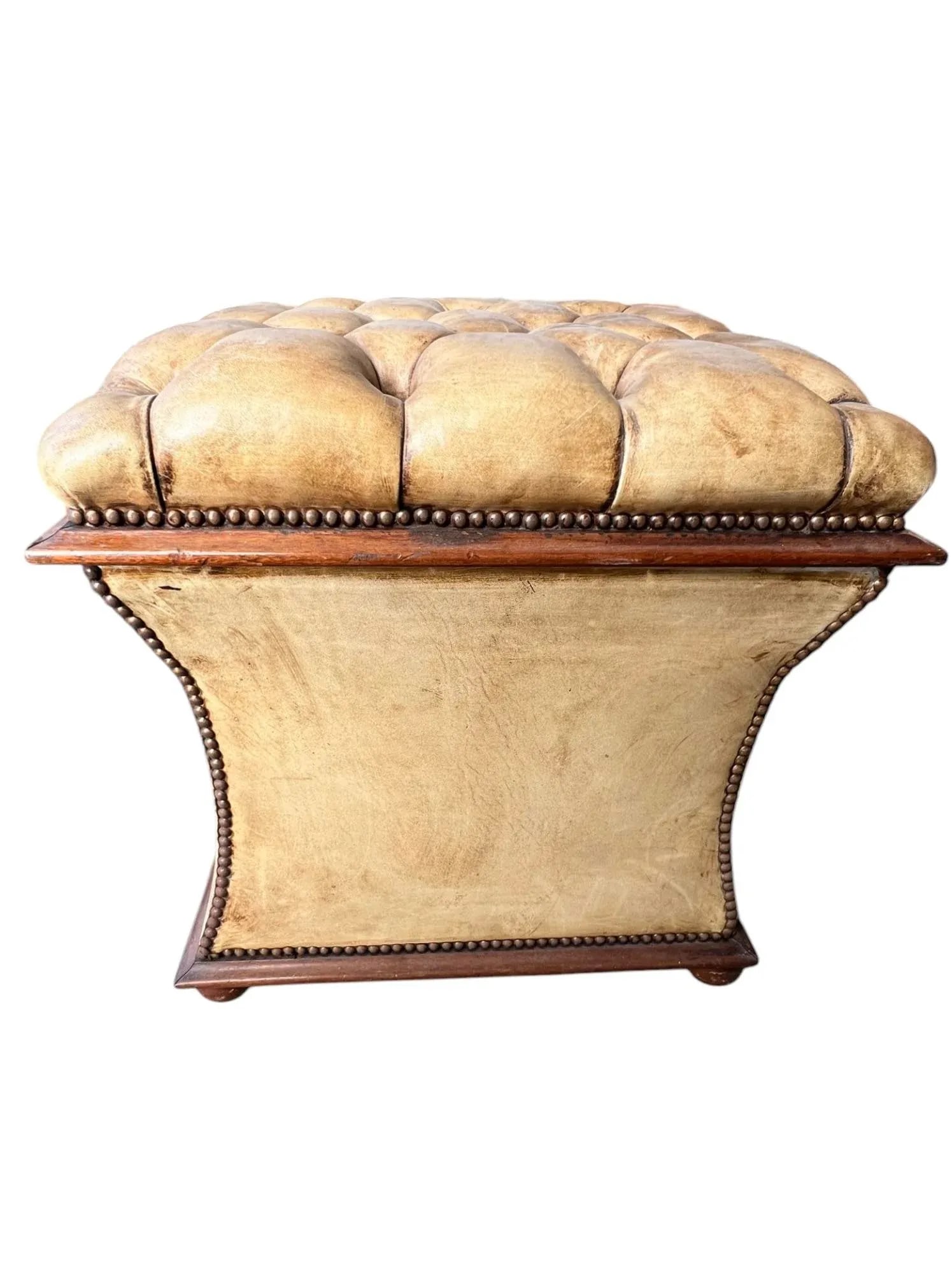 English Leather Upholstered Victorian Ottoman With Storage - 11