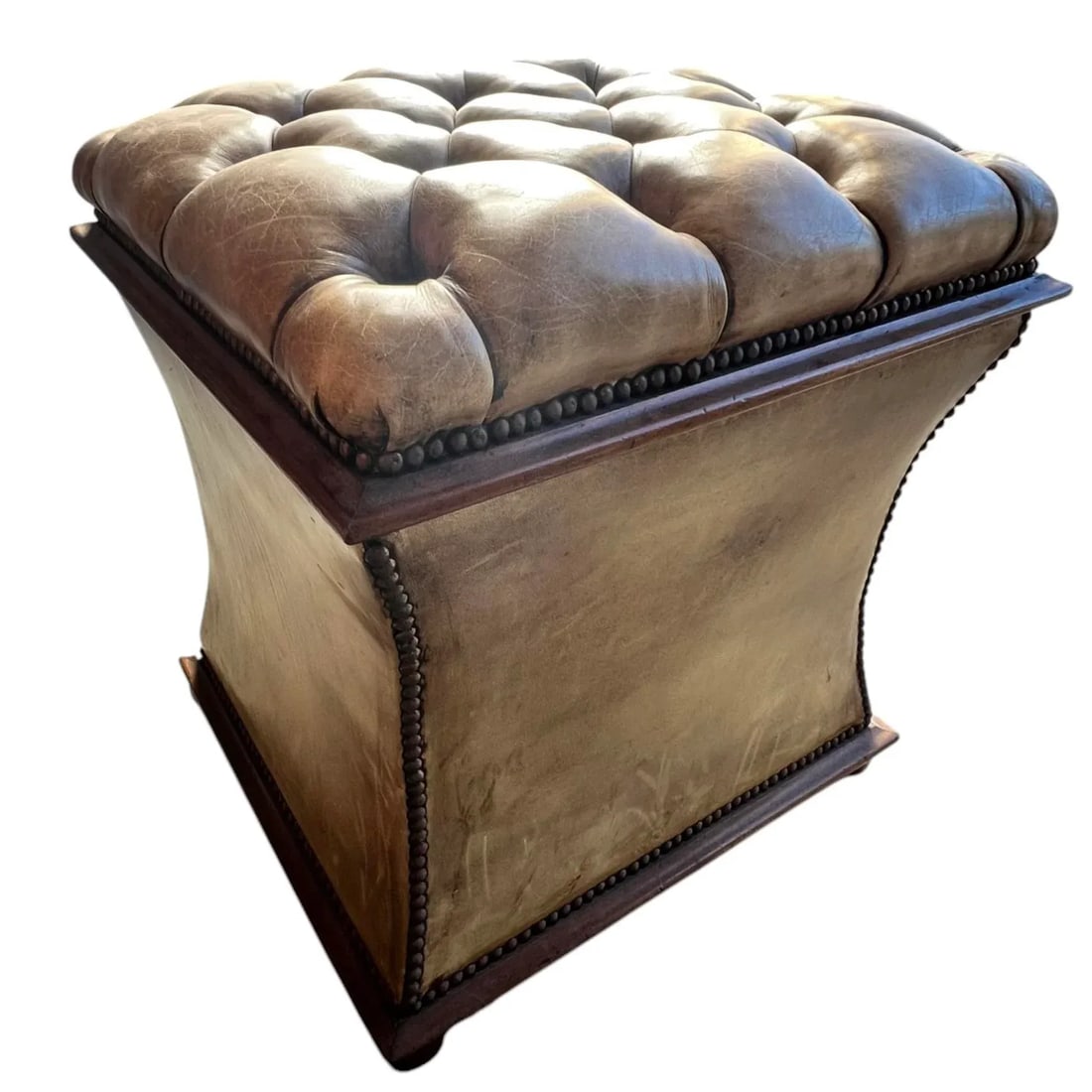 English Leather Upholstered Victorian Ottoman With Storage - 4