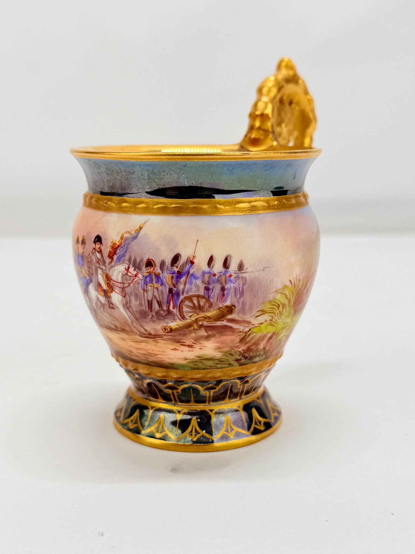 19th Century, Sevres Style "Battle of Waterloo" Porcelain Cup - Signed Desprez - 3