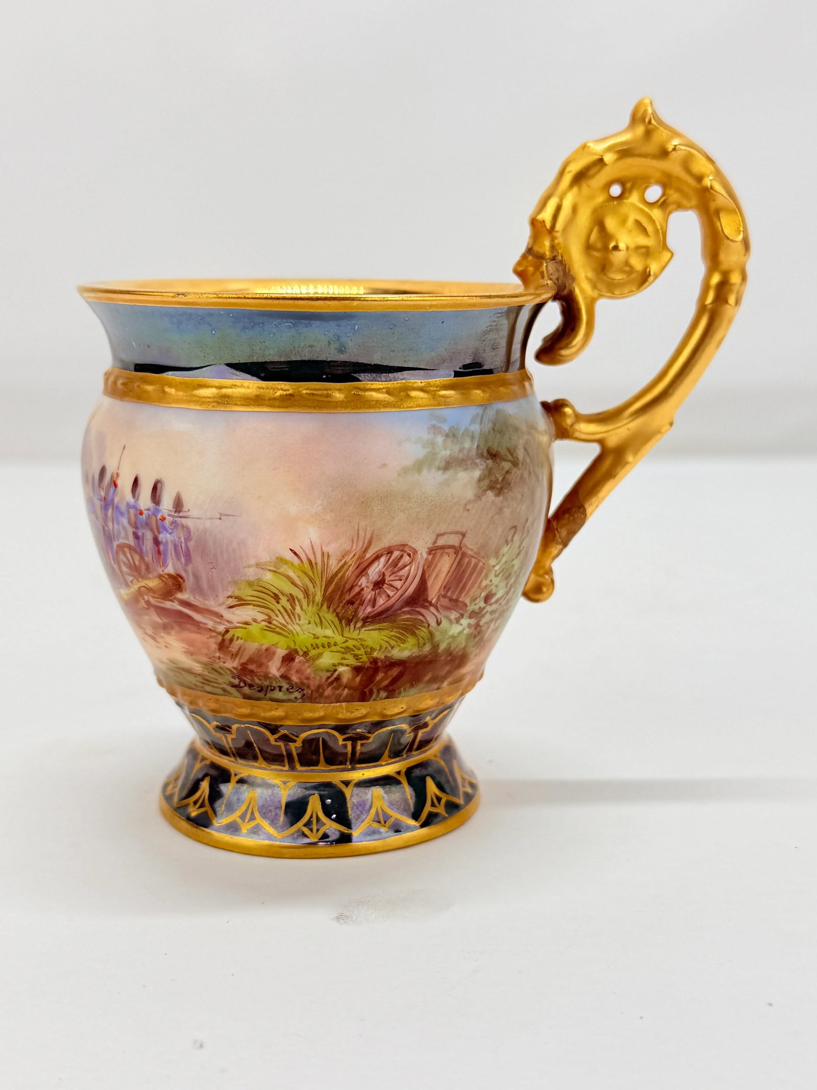 19th Century, Sevres Style "Battle of Waterloo" Porcelain Cup - Signed Desprez - 4