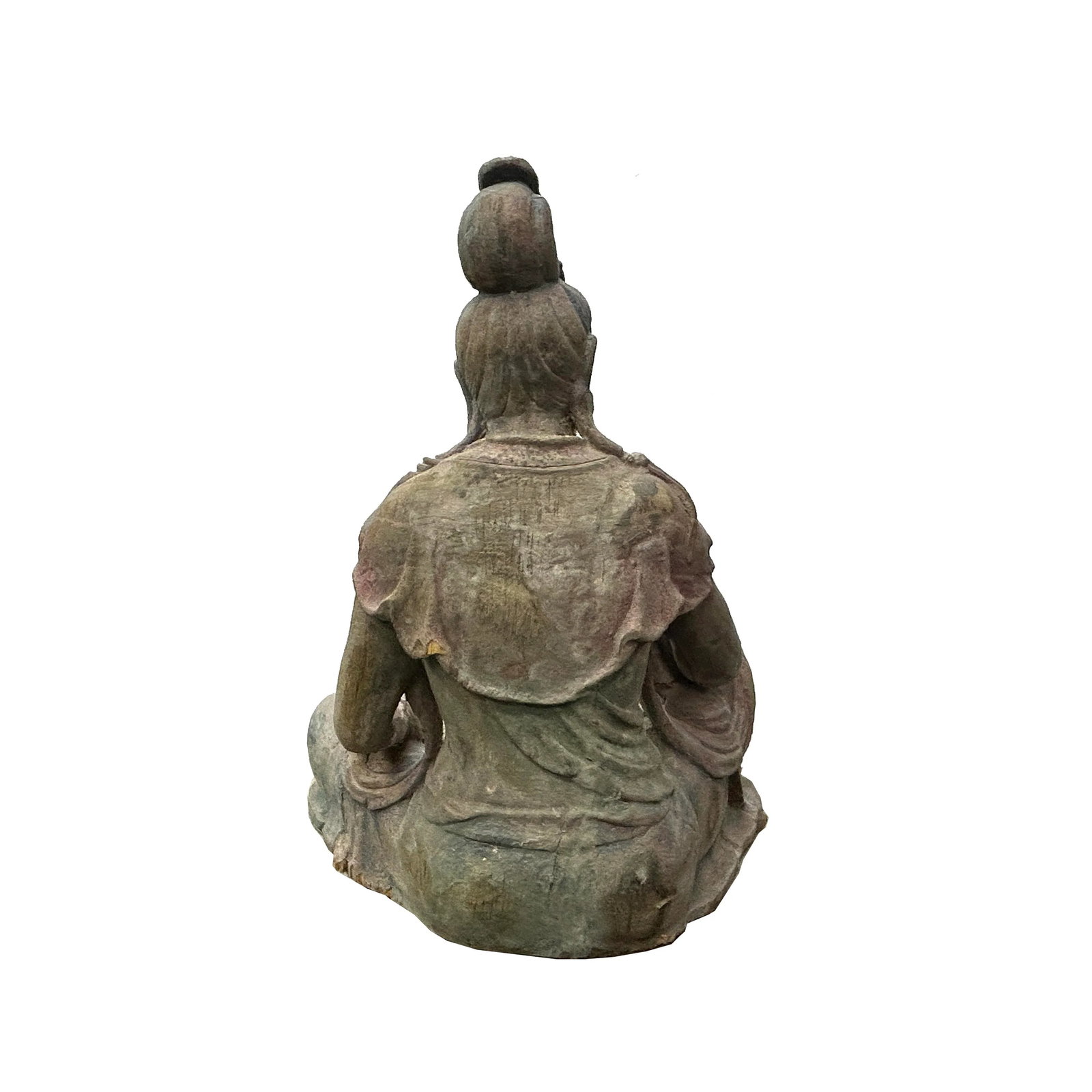 Vintage Chinese Cross Legs Guan Yin Bodhisattva Wood Statue - 4