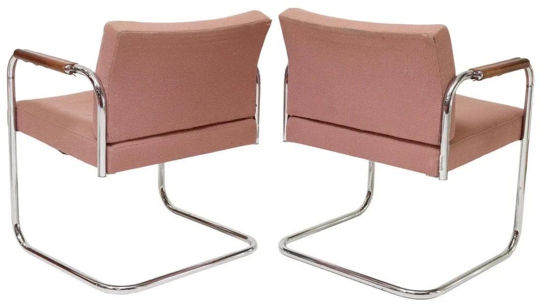 1970s Vintage Mid-Century Cantilever Chromed Steel Armchairs in the Style of Bauhaus Mies Van Der Ro - 3