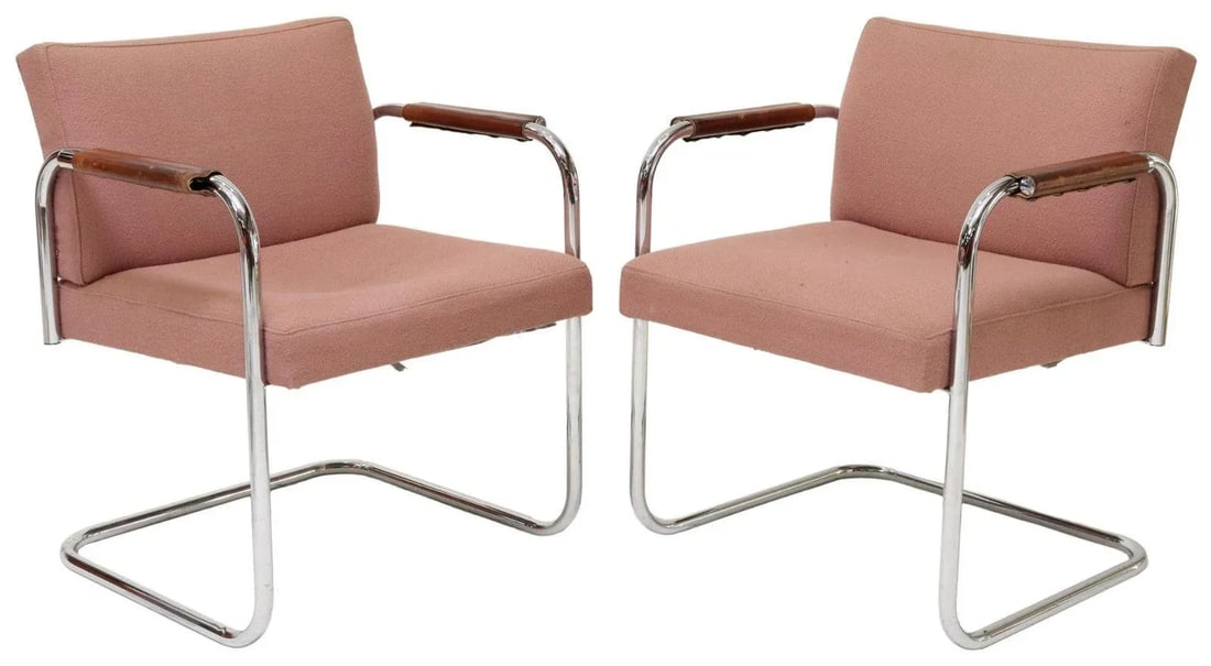 1970s Vintage Mid-Century Cantilever Chromed Steel Armchairs in the Style of Bauhaus Mies Van Der Ro - 4