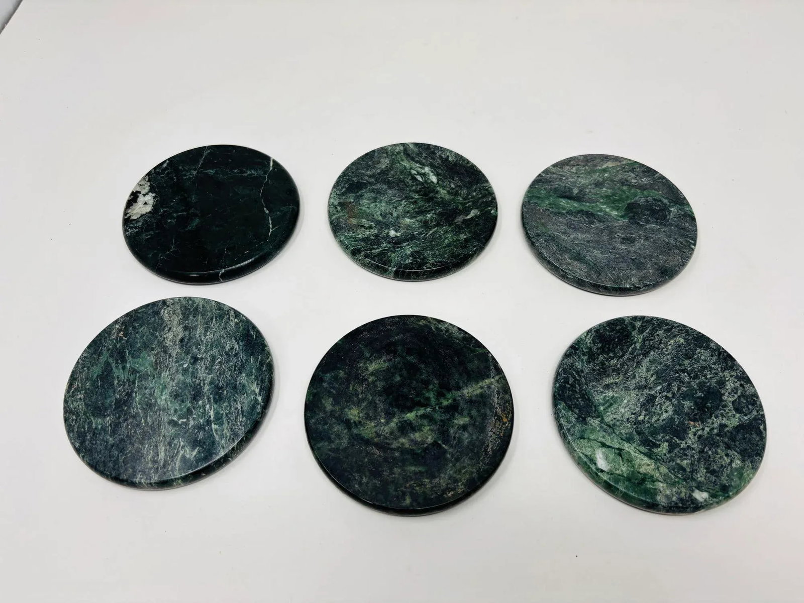 Green Marble Coasters Set 6 Pieces Handmade in Italy Collectible 1970 - 2