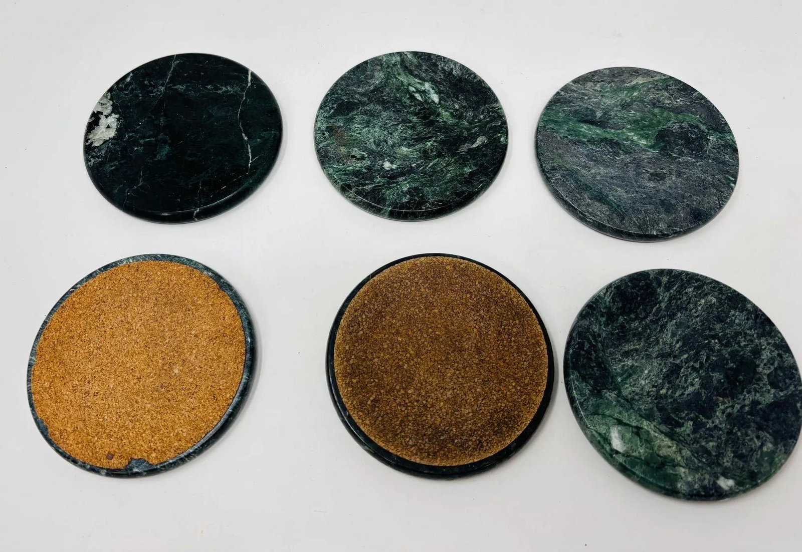 Green Marble Coasters Set 6 Pieces Handmade in Italy Collectible 1970 - 6