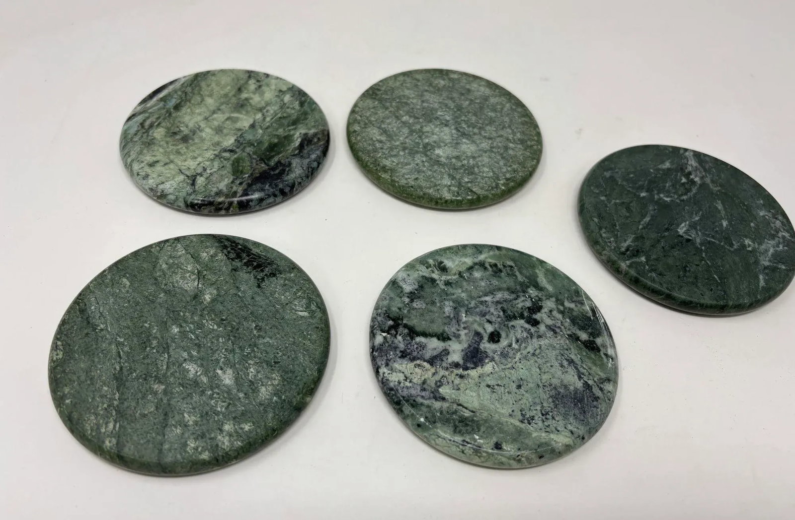 Vintage Green Marble Coasters Set 5 Pieces Handmade in Italy Collectible 1970 - 2