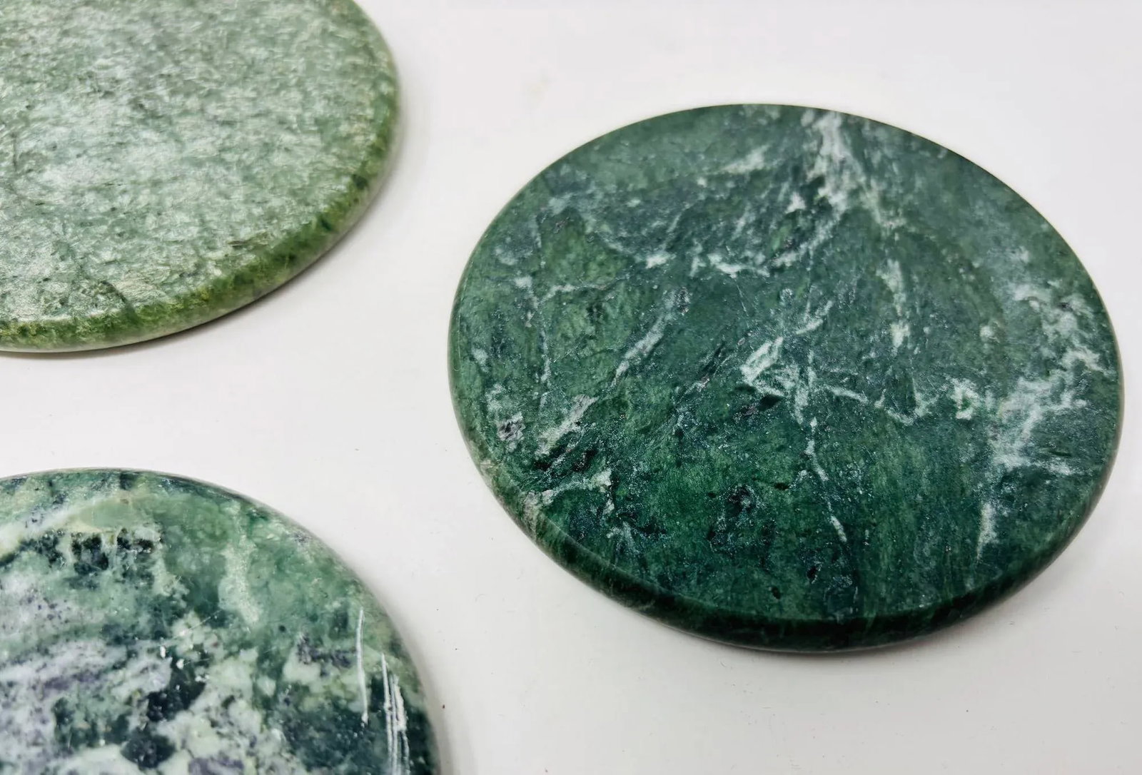 Vintage Green Marble Coasters Set 5 Pieces Handmade in Italy Collectible 1970 - 5