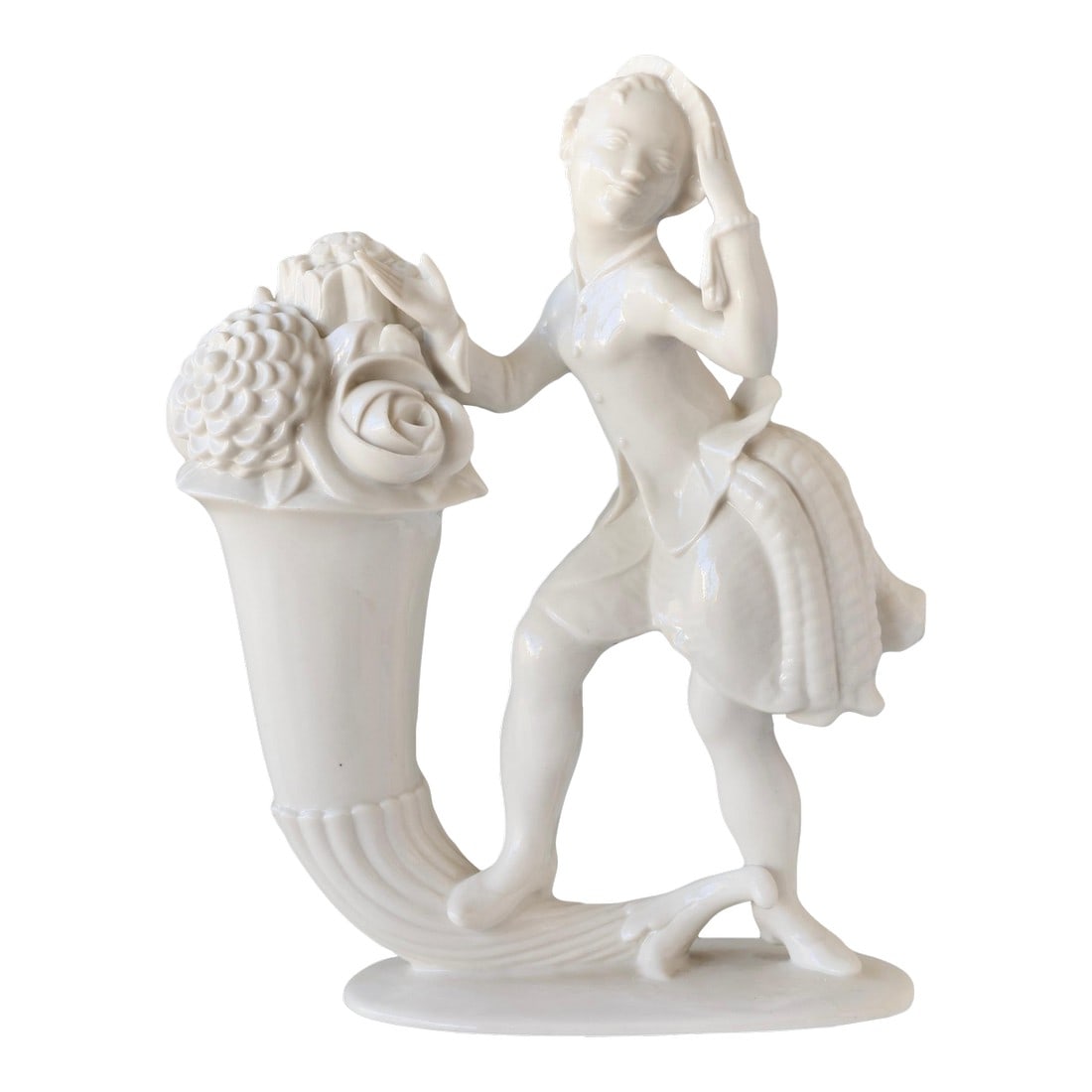 Schwarzburg Pfeiffer Porcelain Figurine: Rare early 20th-century porcelain figurine from Schwarzburger Werkstätten fÃ¼r Porzellankunst, Germany. Designed by Mauritius Pfeiffer (signed at base), this delicate figural