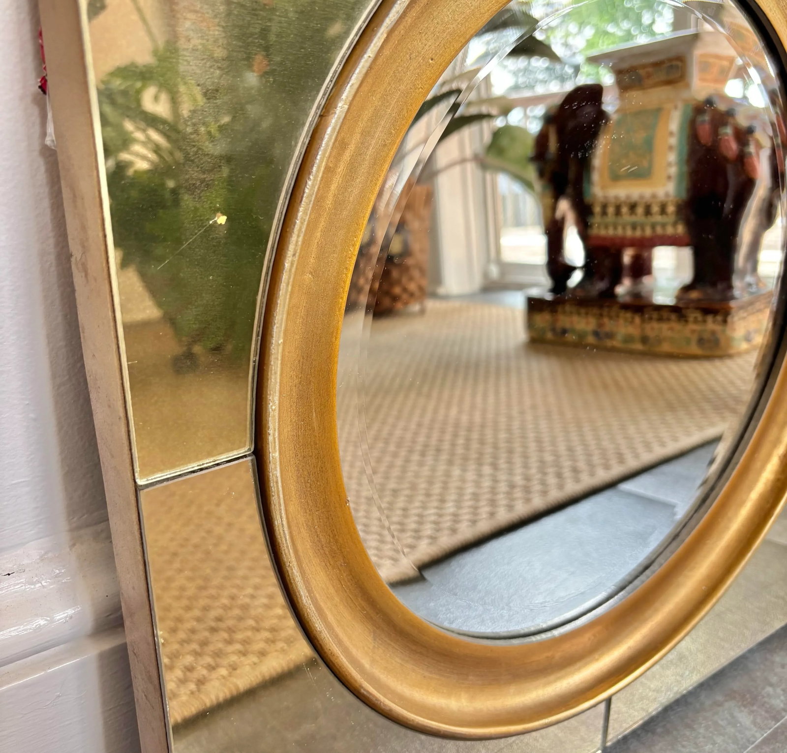 Uttermost Round Mirror on Square Glass and Brass Frame - 10