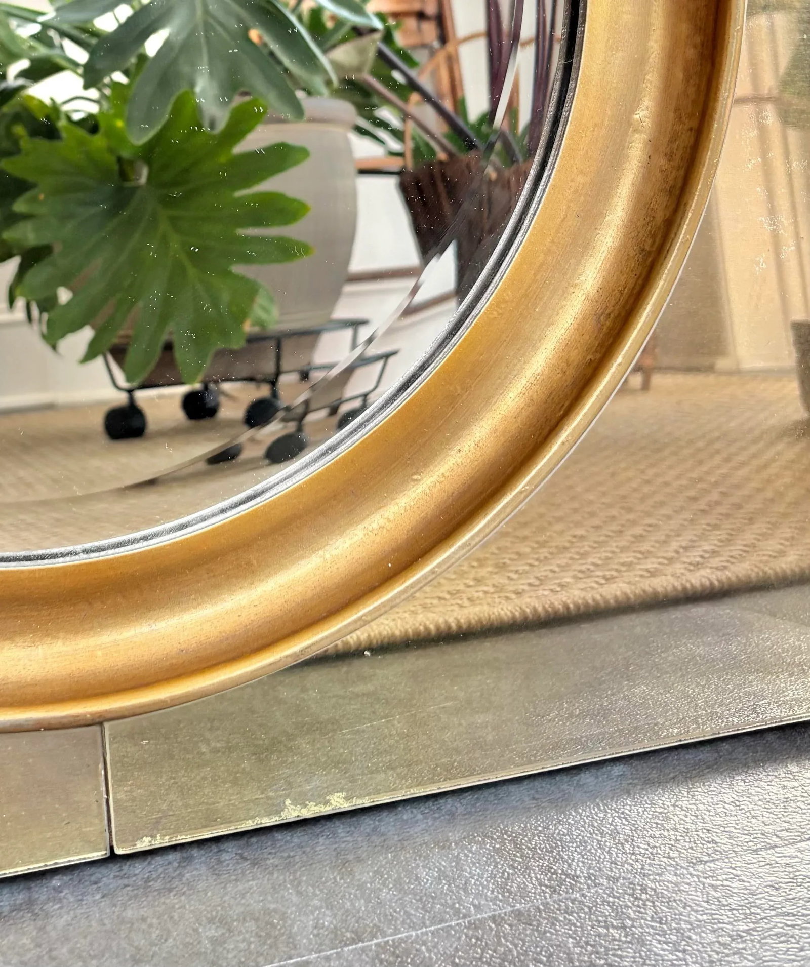 Uttermost Round Mirror on Square Glass and Brass Frame - 11