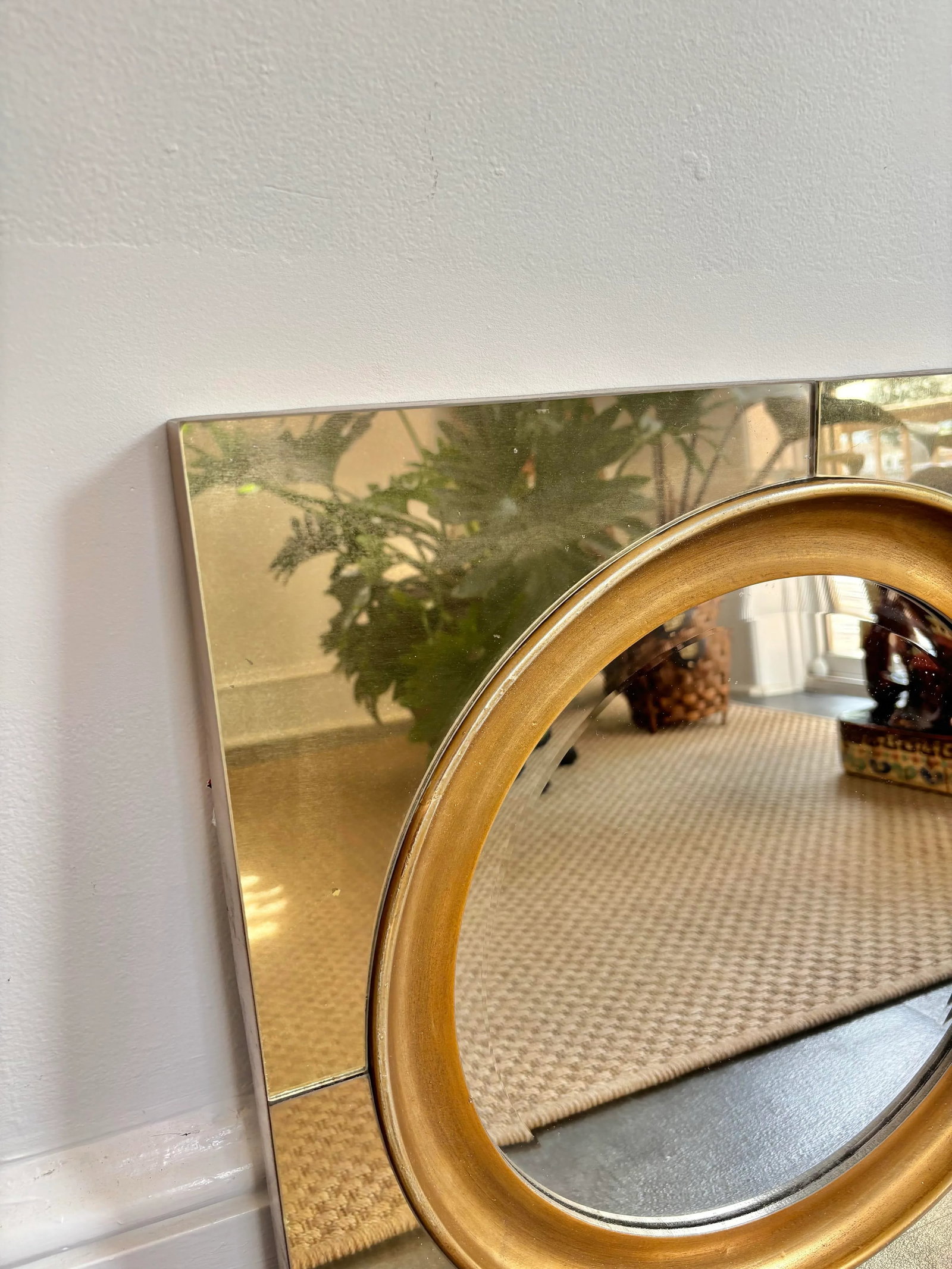 Uttermost Round Mirror on Square Glass and Brass Frame - 3