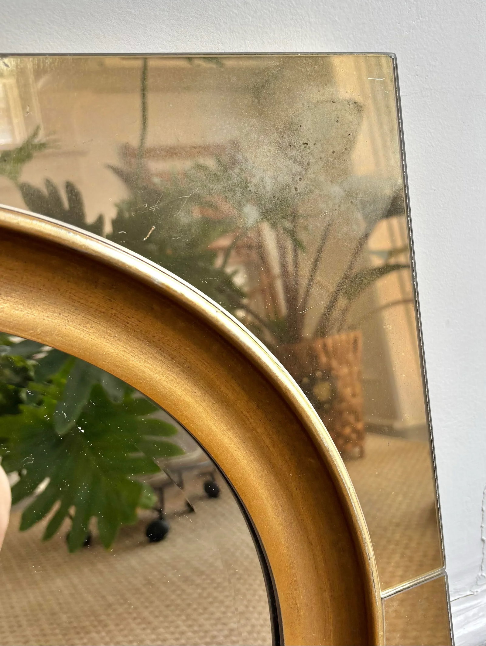 Uttermost Round Mirror on Square Glass and Brass Frame - 4