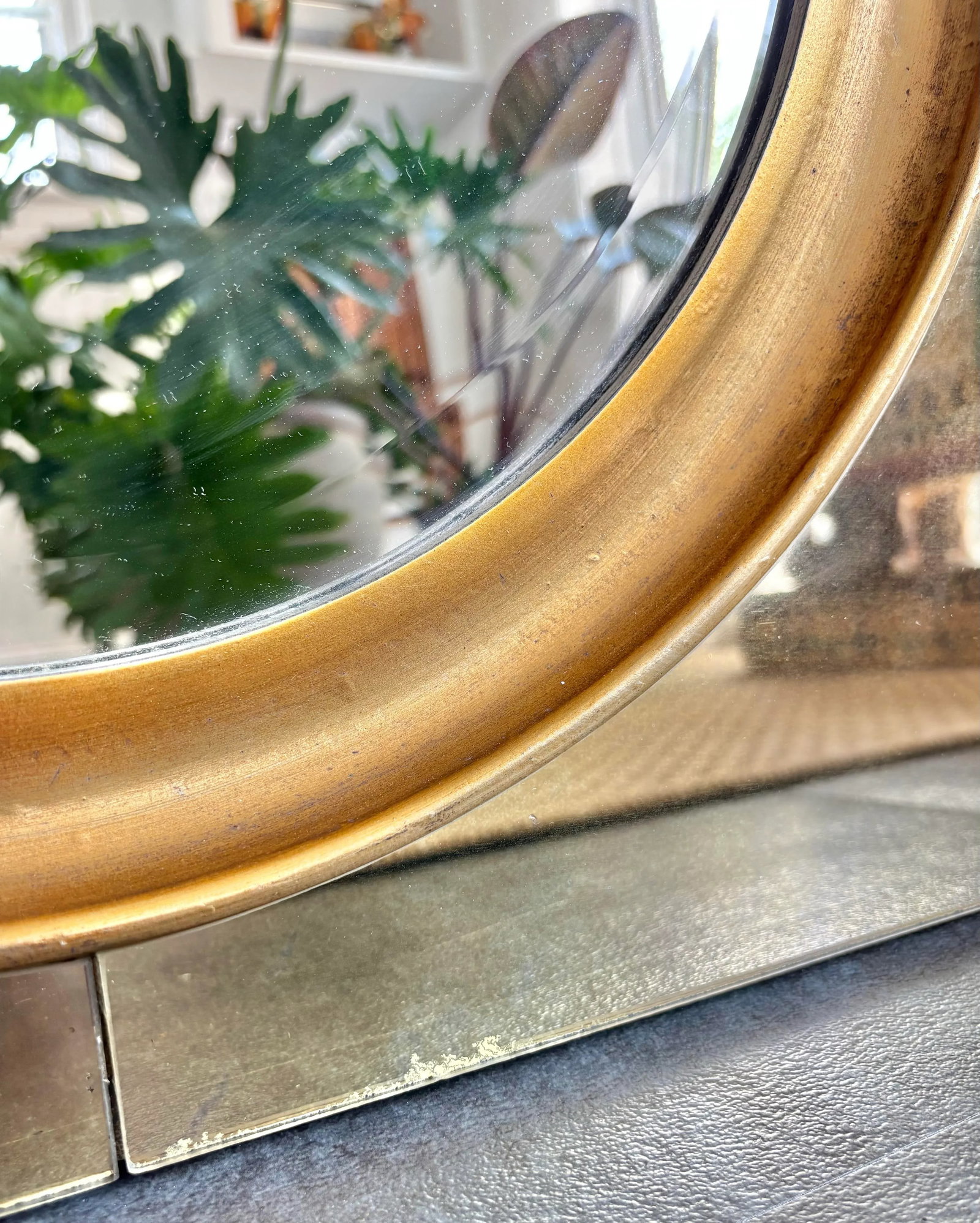 Uttermost Round Mirror on Square Glass and Brass Frame - 5