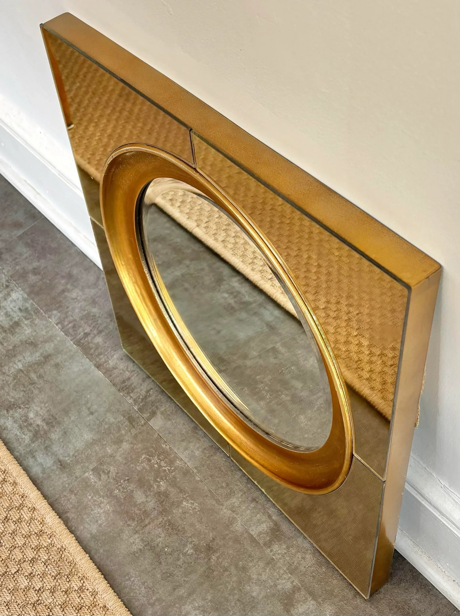 Uttermost Round Mirror on Square Glass and Brass Frame - 7
