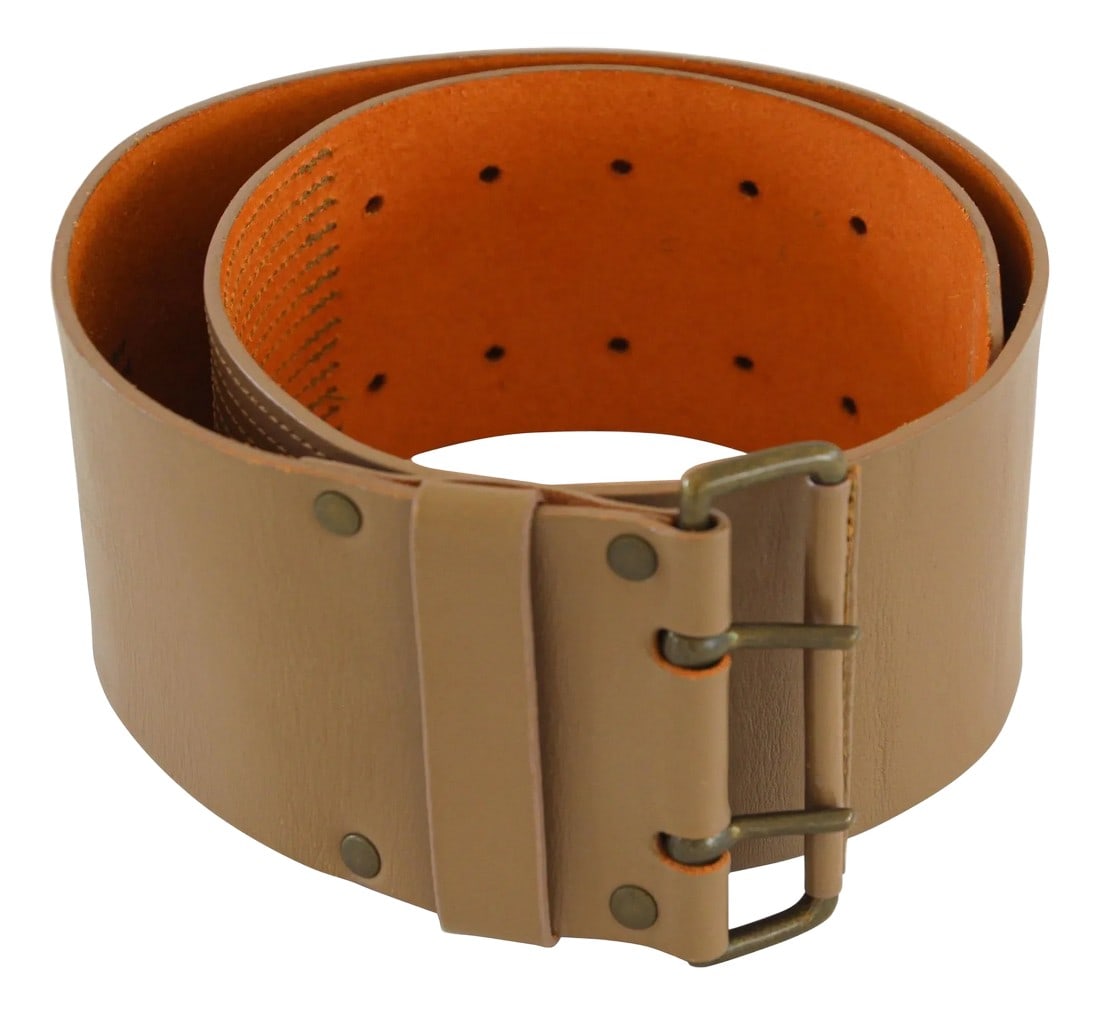 Dries Van Noten Oversized Wide Leather Waist Belt: Dries Van Noten Wide Leather Belt. Dries Van Noten Oversized Military Wide Belt. Stamped on inside leather. Dries Van Noten, Real Leather, 100% Calf Leather, Made in England. Size 75 / 30in. Width 3.2