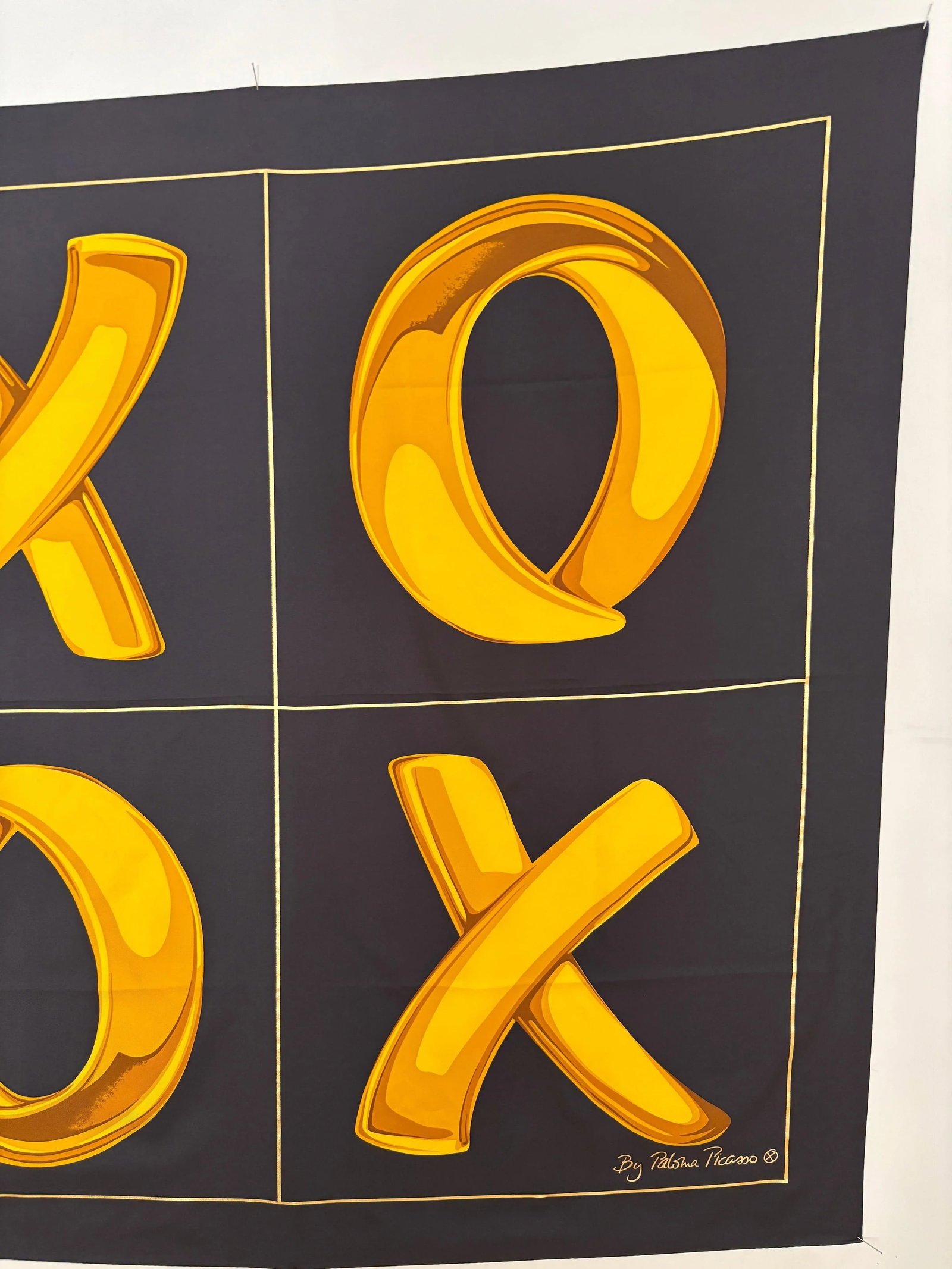 Paloma Picasso "XOXO" Black and Gold Silk Scarf Italy - 10