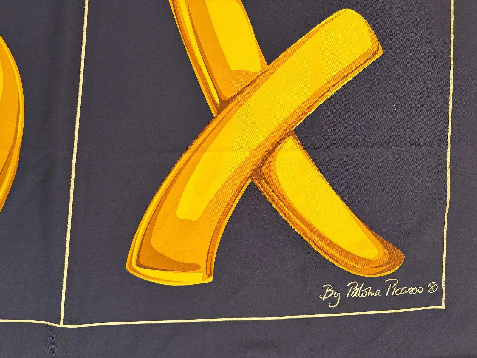 Paloma Picasso "XOXO" Black and Gold Silk Scarf Italy - 2