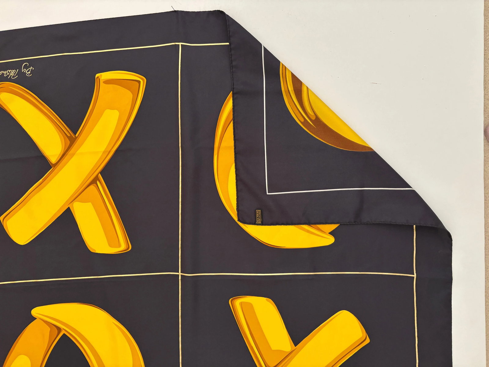 Paloma Picasso "XOXO" Black and Gold Silk Scarf Italy - 4