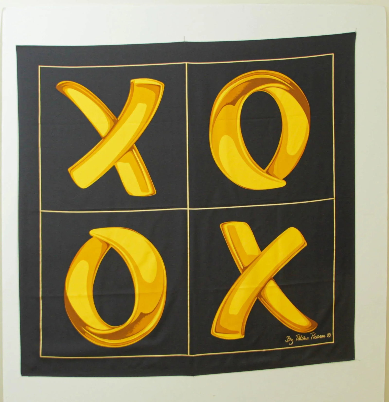 Paloma Picasso "XOXO" Black and Gold Silk Scarf Italy - 5